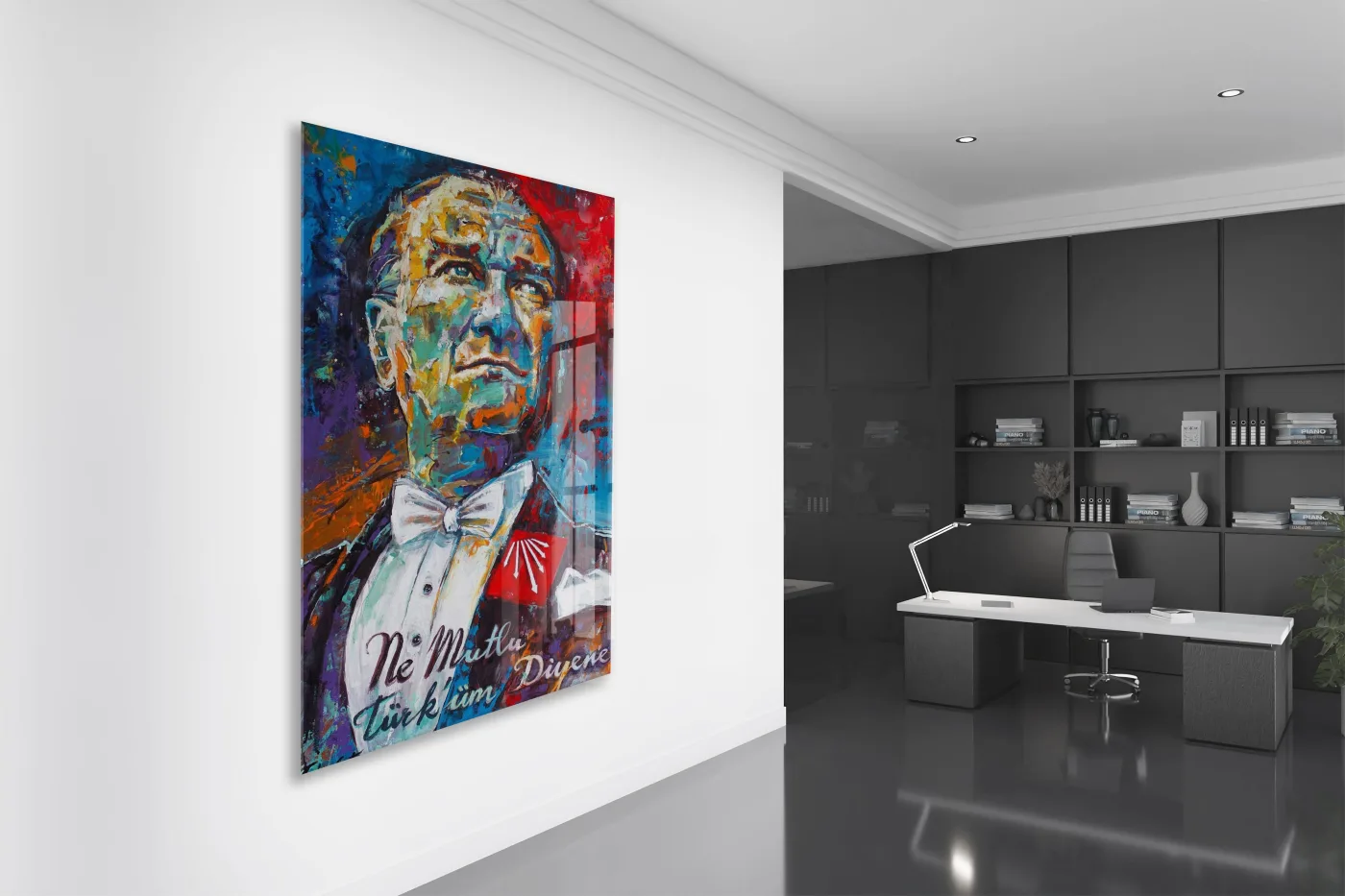 Ne Mutlu Türküm Diyene Mustafa Kemal Atatürk Cam Tablo | Sanatsal UV Baskılı Temperli Cam -PeonyAta1333 — görsel 4