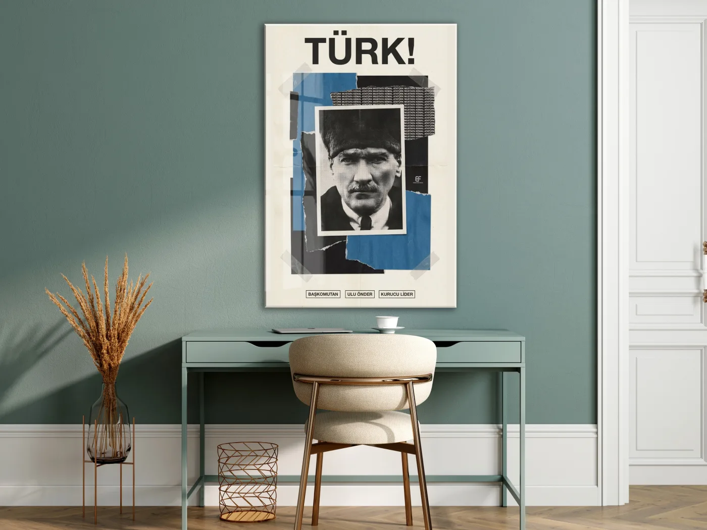 Mustafa Kemal Atatürk Türk! Başkomutan Cam Tablo – Modern Kolaj Tasarım Atatürk Duvar Dekoru -PeonyAta074 — görsel 7