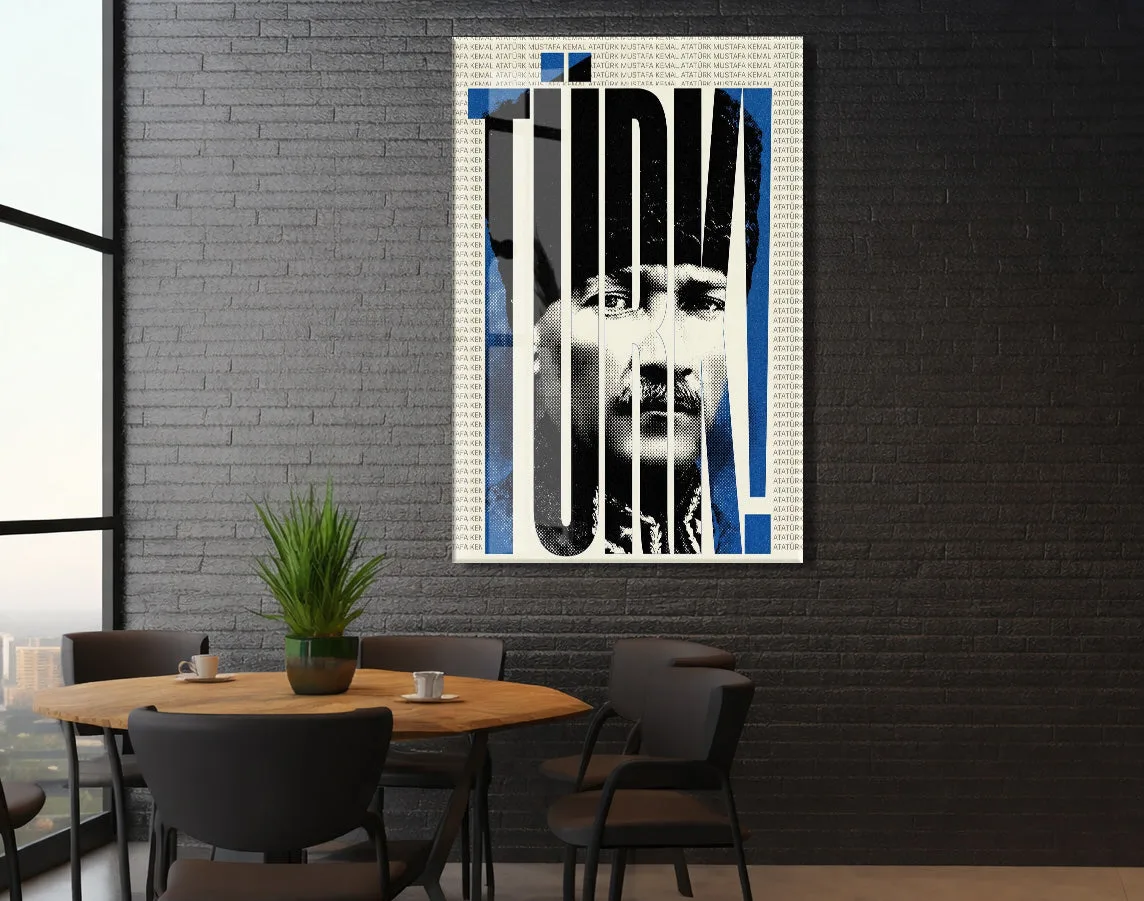 Mustafa Kemal Atatürk Ulu Önder Cam Tablo – Modern Tipografik Atatürk Duvar Dekoru (Mavi Siyah Tasarım) -PeonyAta073 — görsel 6