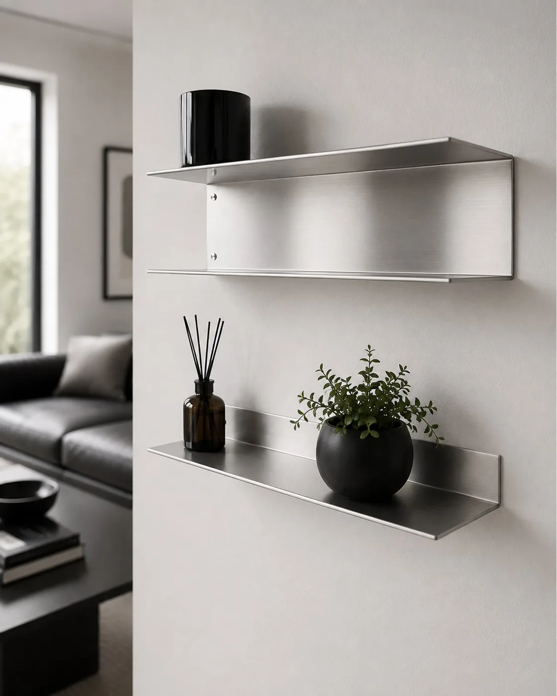 NIVO | Paslanmaz Çelik U Duvar Rafı – Fırçalı Metal Modern Dekoratif Raf — görsel 4