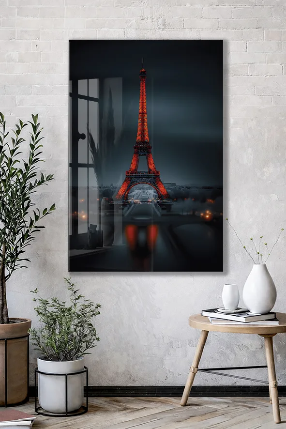 Eiffel Tower Night Glass Wall Art – Premium Tempered Glass Print - Peony045 — görsel 2