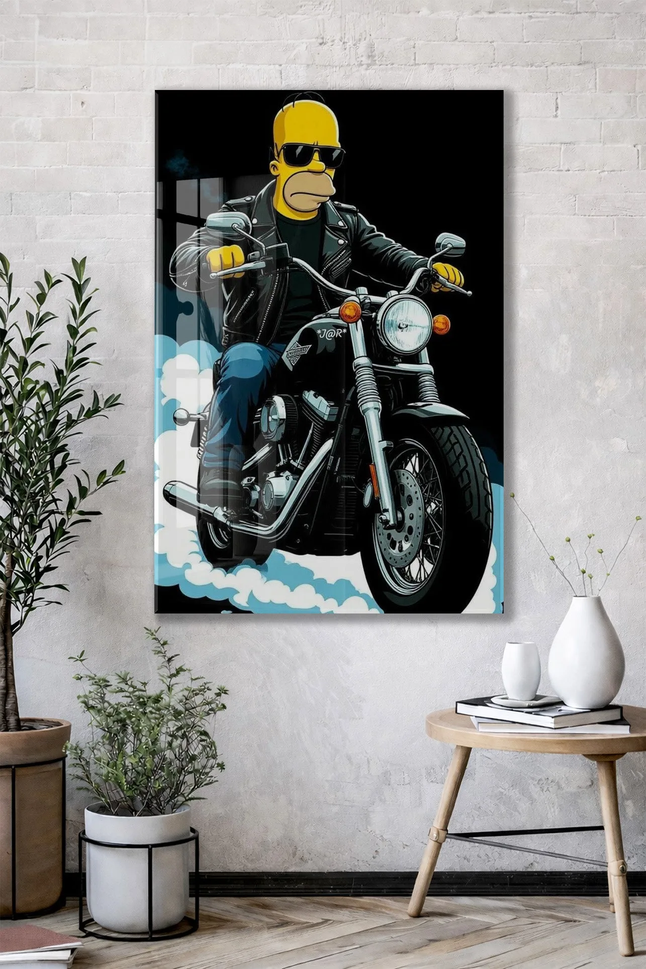 Homer Simpson Harley Tarzı Motor Cam Duvar Tablosu – Modern Erkek Odası Dekoru- Peony111 — görsel 2
