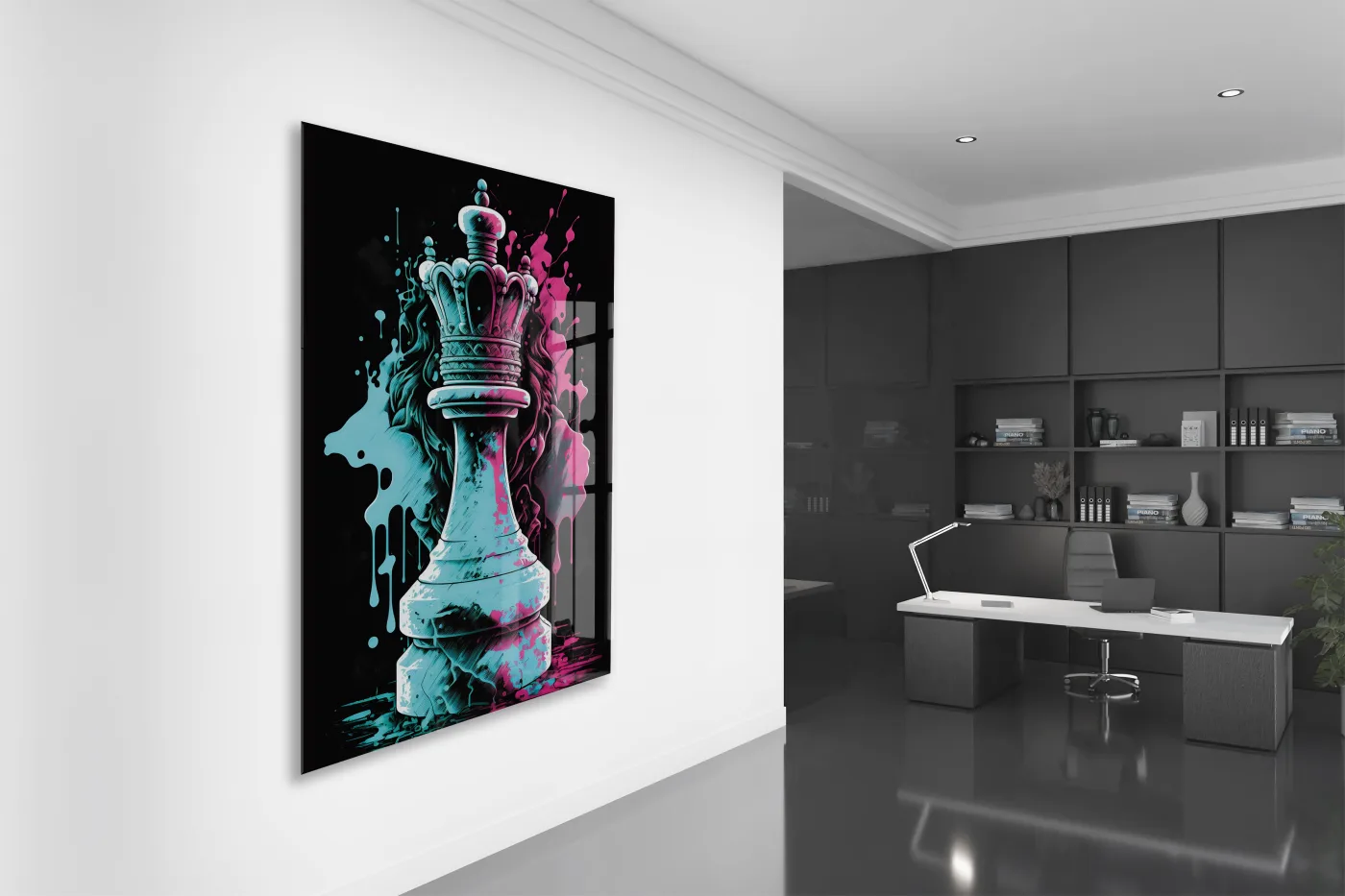 Satranç Kralı Cam Tablo – Güç ve Strateji Temalı Modern Pop Art, UV Baskılı Temperli Cam Duvar Tablosu - Peony037 — görsel 4