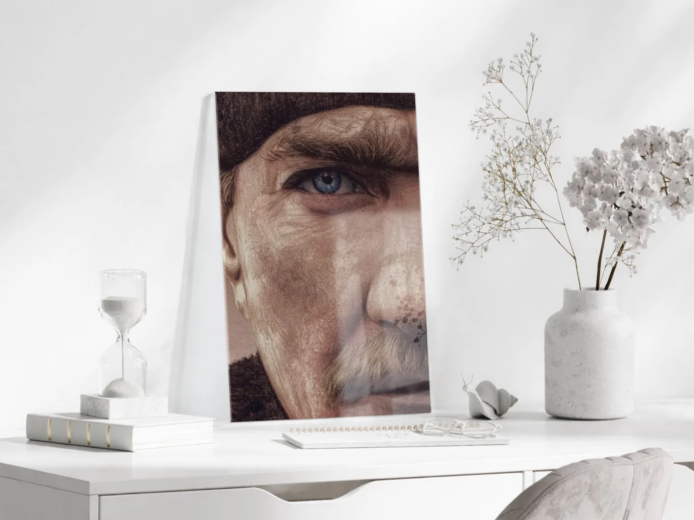 Atatürk’ün Gözleri Cam Tablo – Mavi Gözlü Mustafa Kemal Atatürk Portresi-PeonyAta1350 — görsel 4