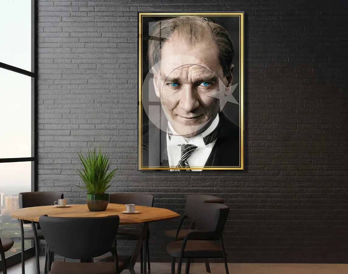Mavi Gözlü Mustafa Kemal Atatürk Cam Tablo | 4 mm Temperli UV Baskılı Premium Duvar Dekoru -PeonyAta1305 — görsel 5