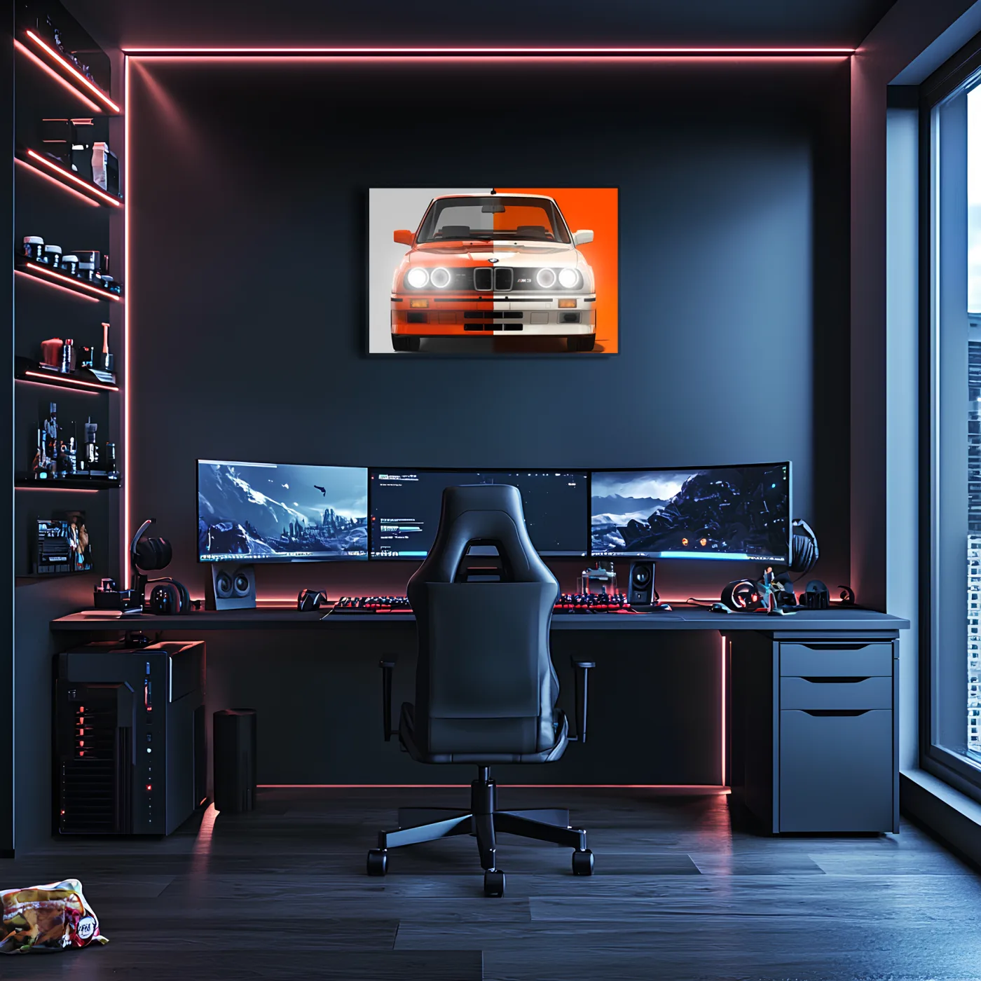 E30 BMW M Tarzı UV Baskı Neon Duvar Dekoru | Klasik Araba Pleksi Işıklı Tablo | Gamer Room Duvar Sanatı — görsel 4