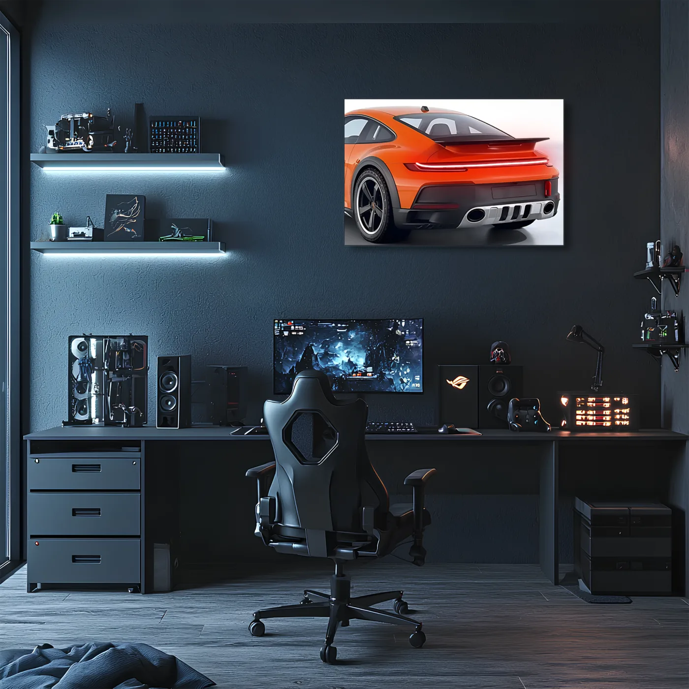 Turuncu GT Tarzı Spor Araba UV Baskı Neon Duvar Dekoru | Pleksi Işıklı Duvar Tablosu | Modern Ev ve Ofis Dekoru — görsel 2