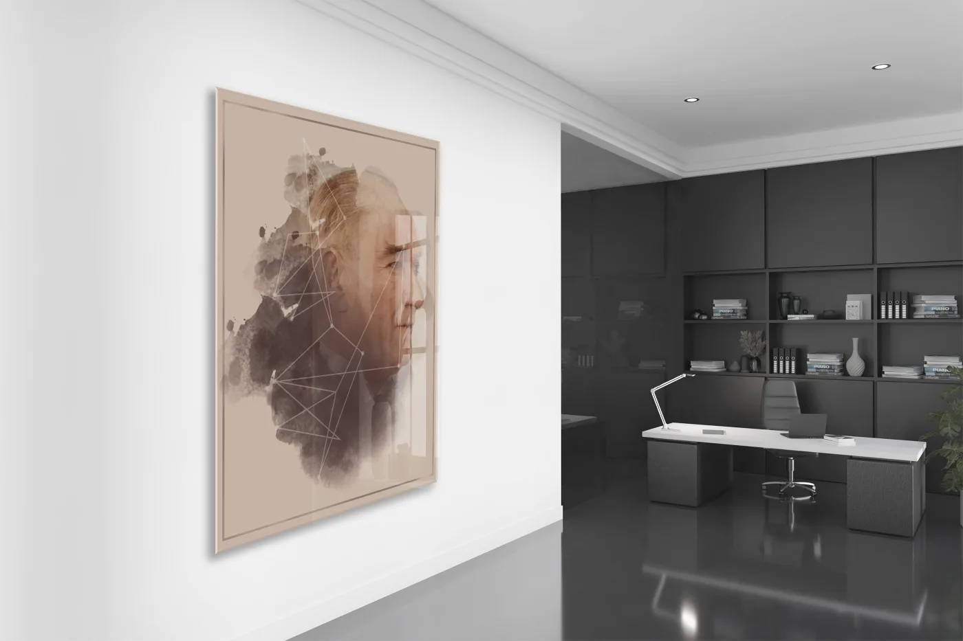 Modern Sanatsal Atatürk Profil Cam Tablo – Akıl ve Vizyonu Simgeleyen 4 mm Temperli Cam Duvar Dekoru -PeonyAta1011 — görsel 5