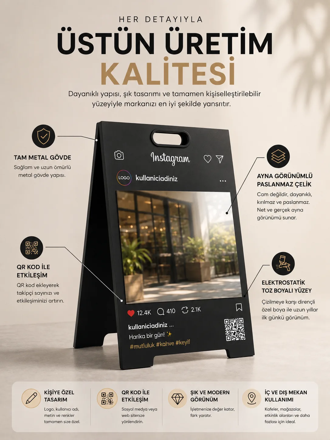 Instagram A Tabela - QR Kodlu Kişiye Özel İşletme Karşılama Tabelası — görsel 6