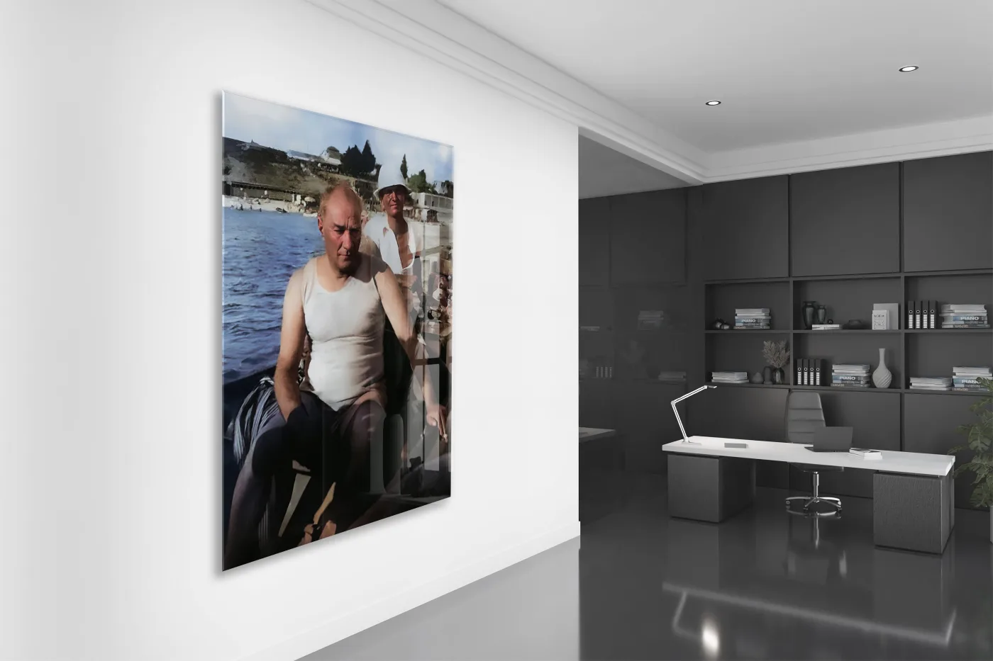 Gündelik Hayatta Atatürk Cam Tablo – Halkla İç İçe Liderliği Yansıtan 4 mm Temperli Cam Duvar Dekoru-PeonyAta1013 — görsel 5