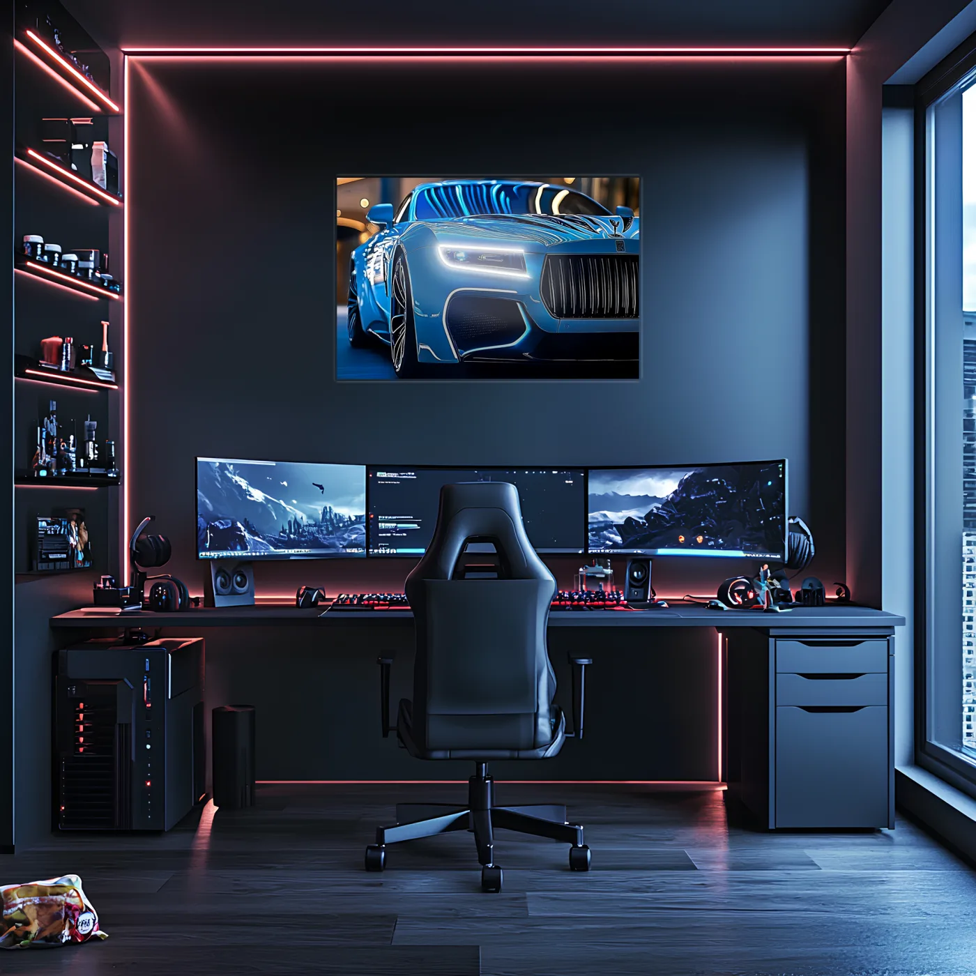 Mavi Spor Araba UV Baskı Neon Duvar Dekoru | Gamer Room Pleksi Işıklı Tablo | Modern Araba Temalı Duvar Sanatı — görsel 4