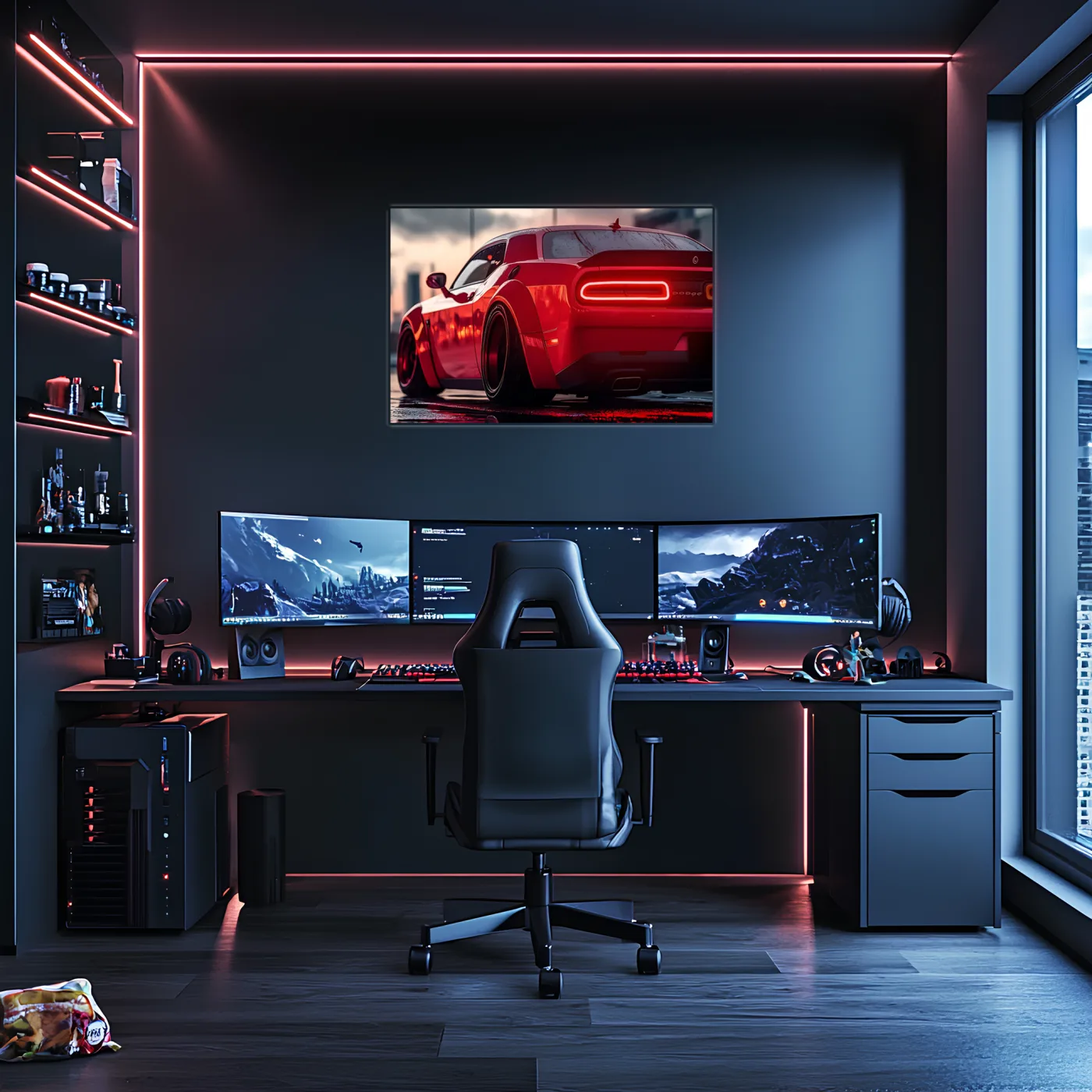 Kırmızı Muscle Car UV Baskı Neon Duvar Dekoru | Pleksi Işıklı Spor Araba Tablo | Modern Ev ve Ofis Dekoru — görsel 4
