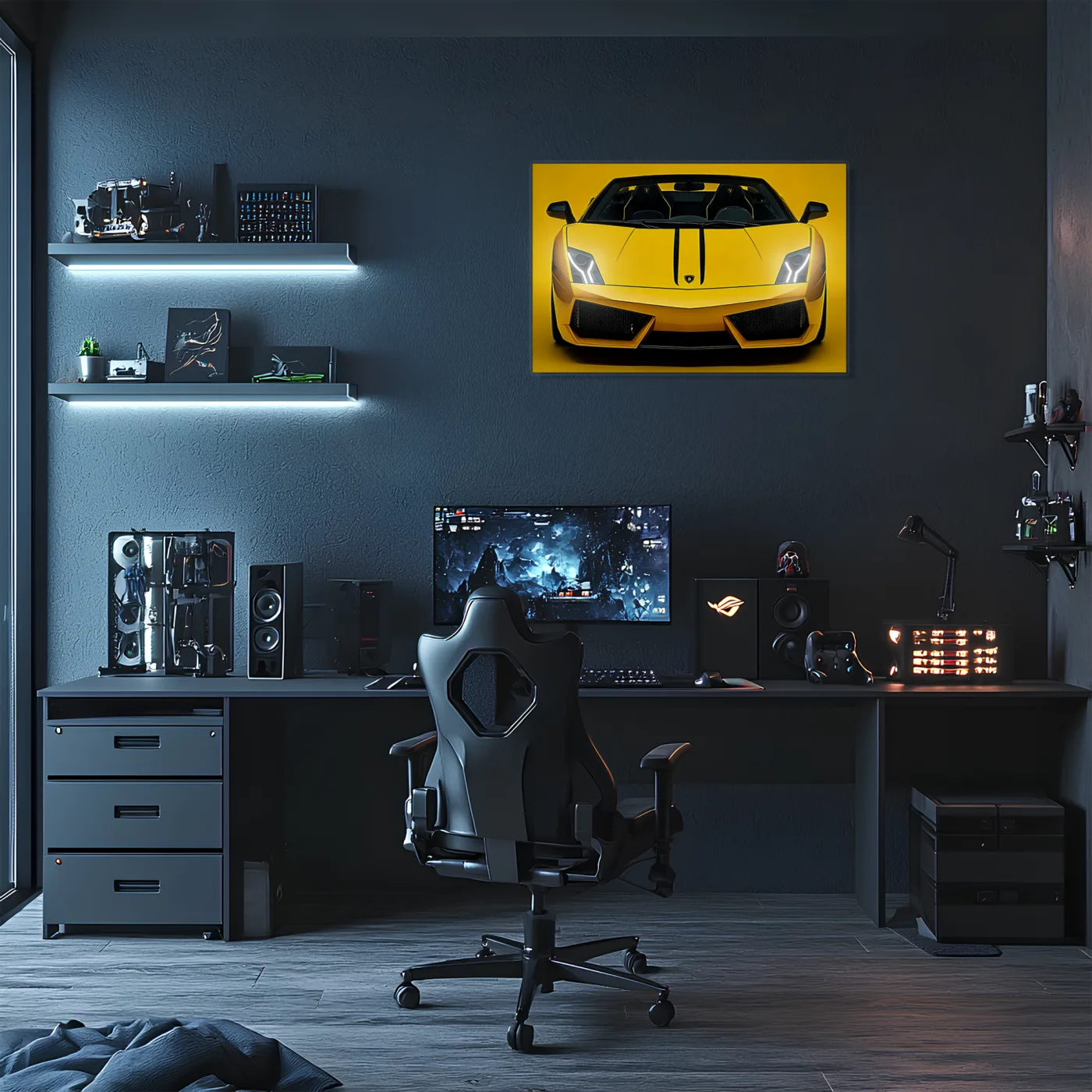 Sarı Lamborghini Tarzı UV Baskı Neon Duvar Dekoru | Pleksi Işıklı Spor Araba Tablo | Gamer Room Duvar Sanatı — görsel 2
