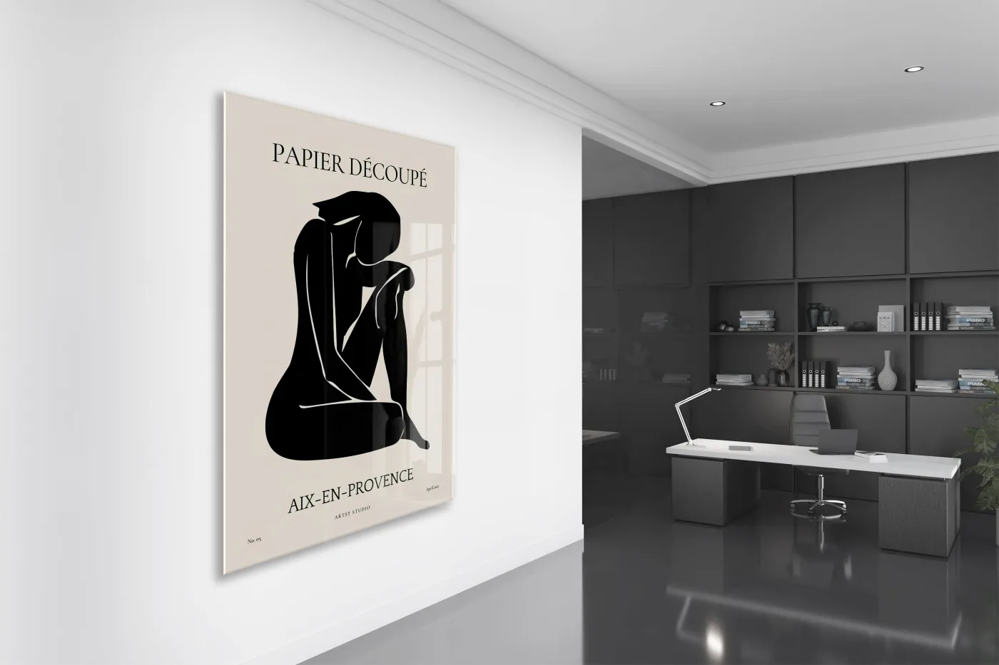 Papier Découpé Oturan Kadın Silüeti Cam Tablo | Minimal Modern UV Baskılı Temperli Cam Duvar Dekoru - Peony157 — görsel 4
