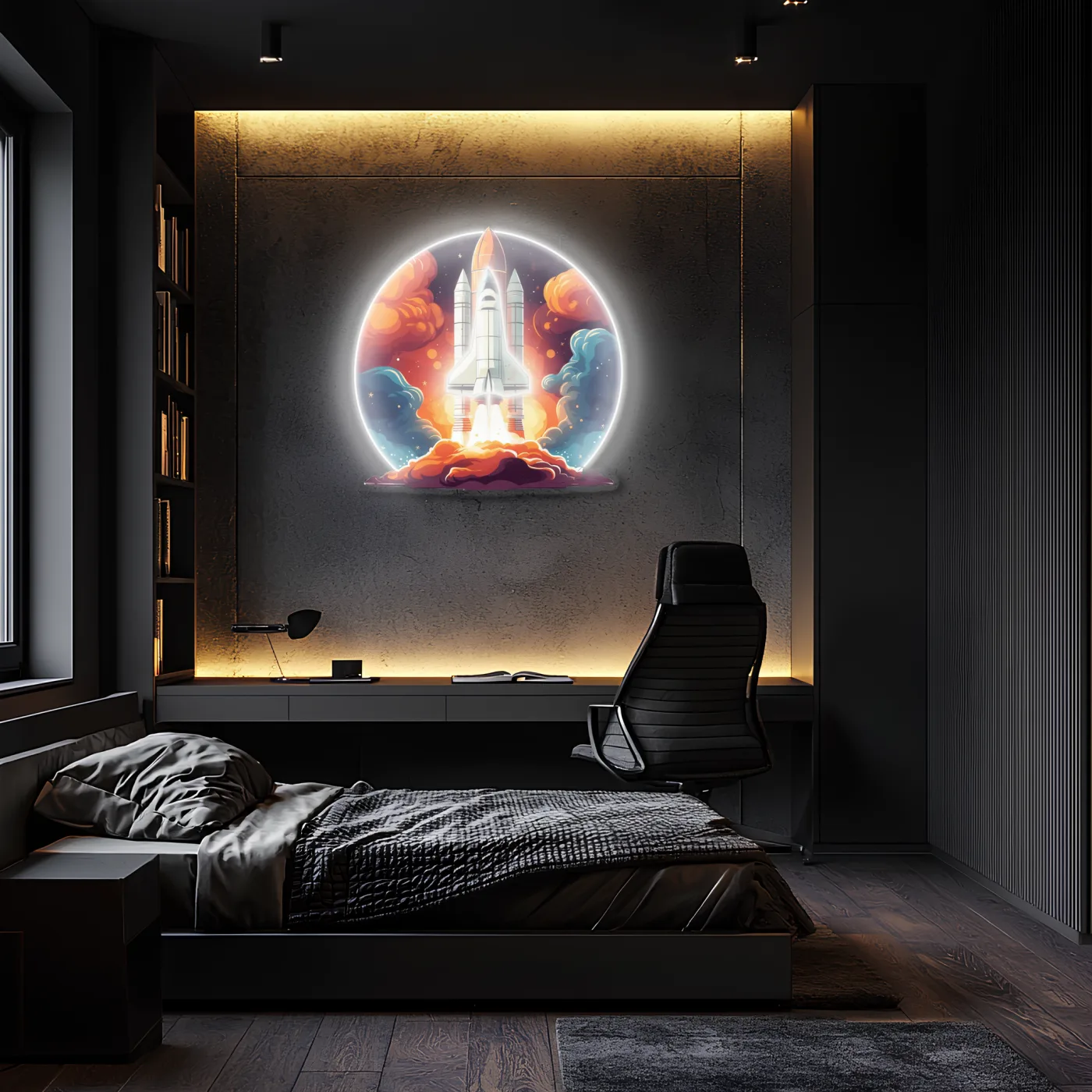 Roket Lansmanı Neon Duvar Dekoru | Uzay Temalı Işıklı Pleksi Tablo | Çocuk Odası ve Ofis İçin Modern Dekor — görsel 1