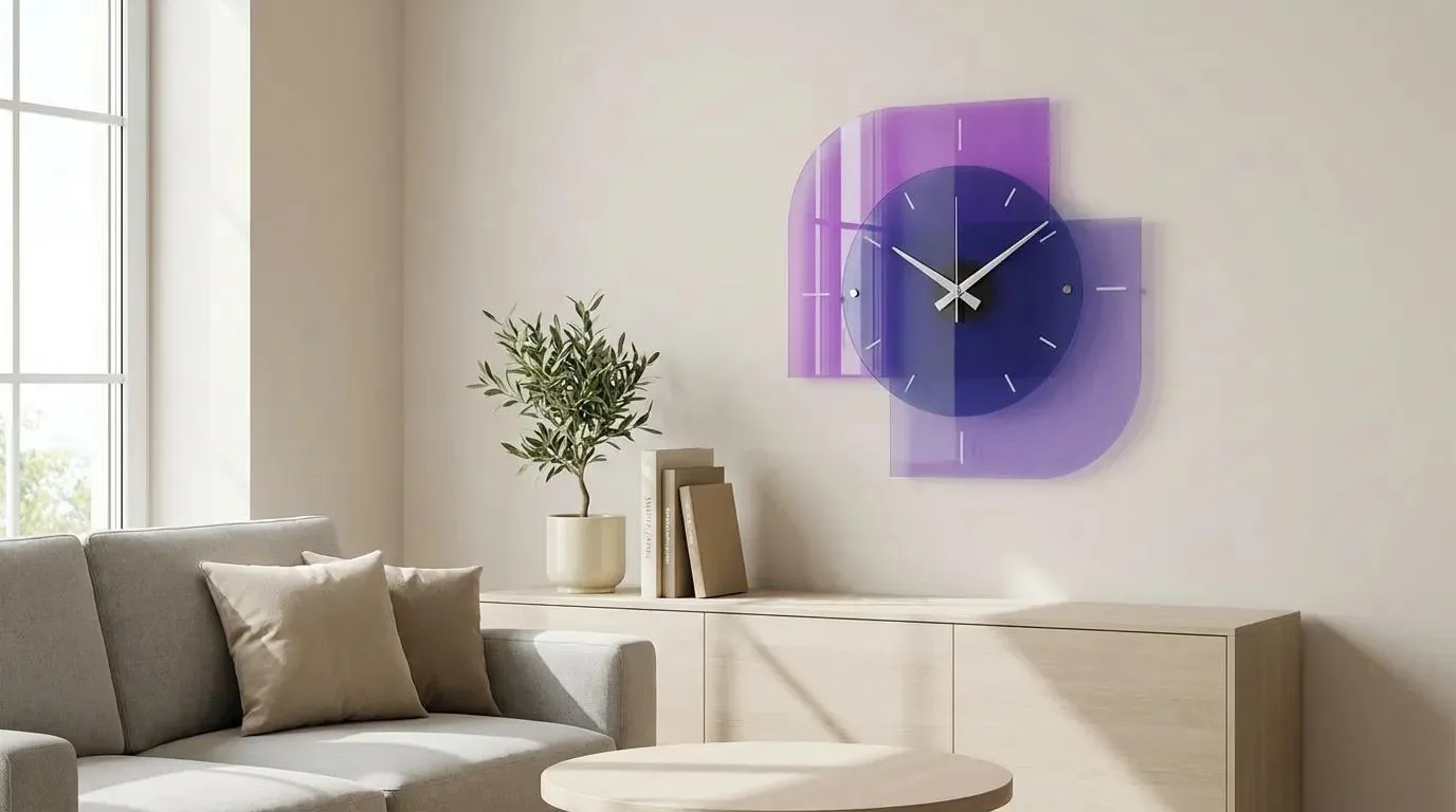 Viora | 3 Katmanlı Pleksi Duvar Saati 40 cm | UV Baskılı Modern Dekoratif Saat — görsel 6