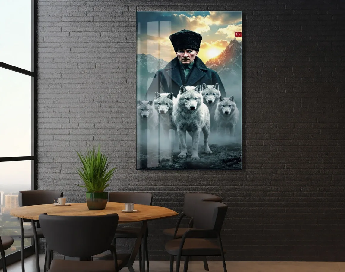 Atatürk ve Kurtlar Cam Baskı Tablo | Güç ve Liderlik Temalı Modern Sanatsal Duvar Dekoru, 4mm Temperli Cam, Yüksek Çözünürlüklü UV Baskı PeonyAta043 — görsel 6