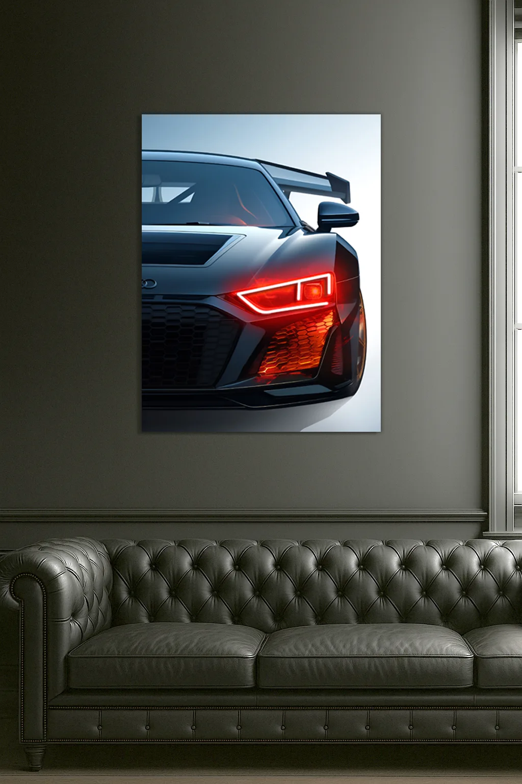 Siyah Audi R Tarzı UV Baskı Neon Duvar Dekoru | Pleksi Işıklı Spor Araba Tablo | Modern Ev ve Ofis Dekoru — görsel 2