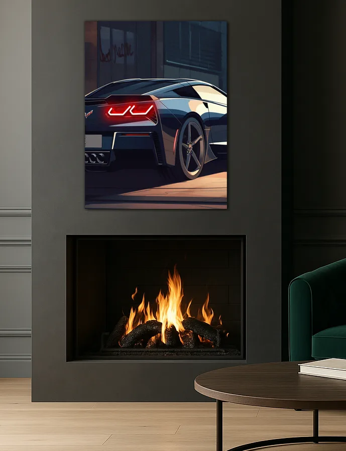 Siyah Corvette Tarzı UV Baskı Neon Duvar Dekoru | Pleksi Işıklı Süper Araba Tablo | Modern Ev ve Ofis Dekoru — görsel 4