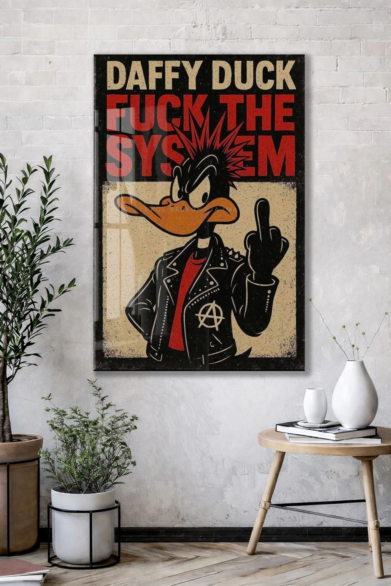 Daffy Duck Fuck The System Cam Tablo – Punk Temalı Duvar Dekorasyonu - Peony109 — görsel 2