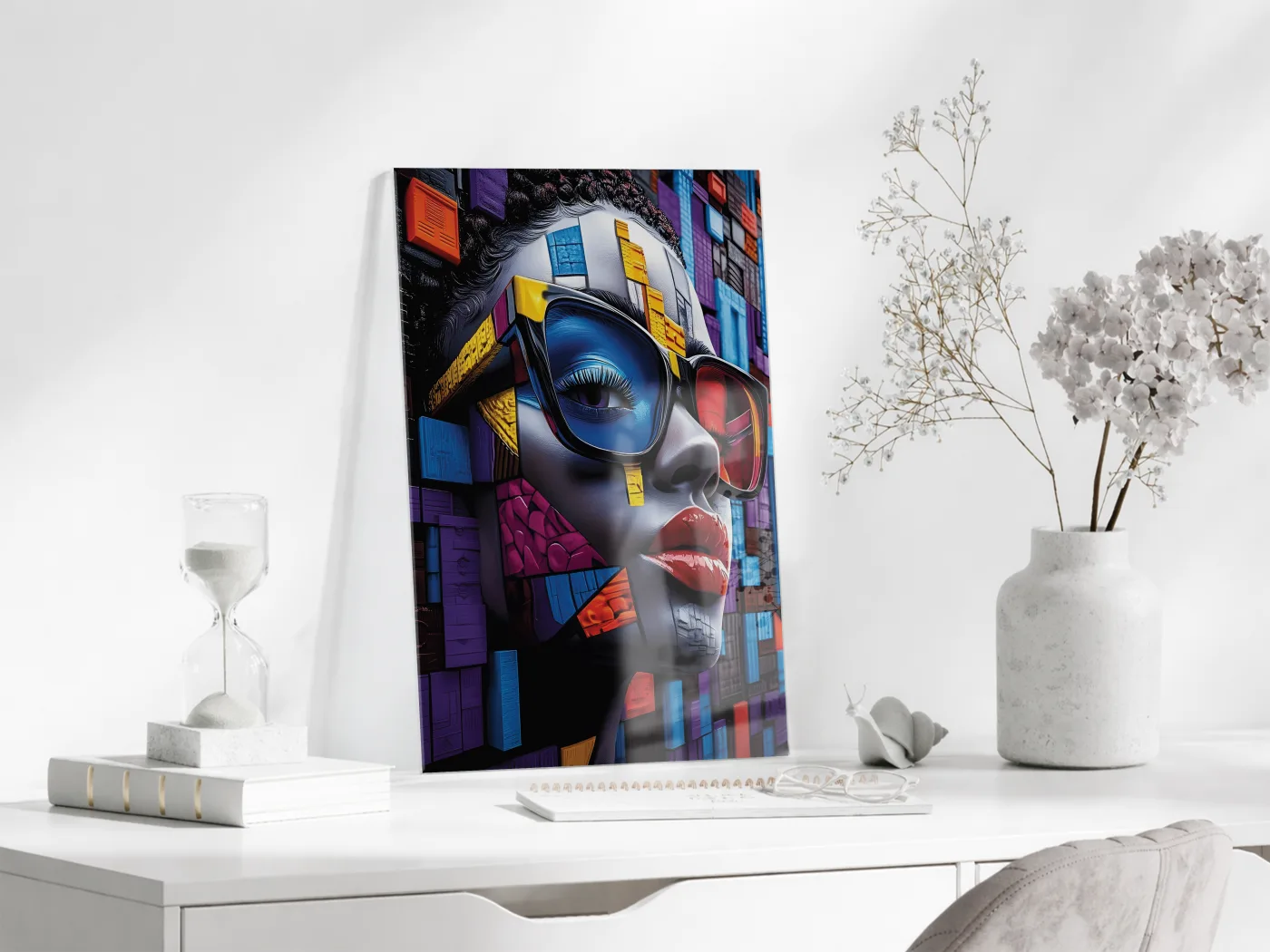 Geometrik Portre Soyut Cam Tablo – Modern Pop Art Stilinde UV Baskılı Temperli Cam Duvar Tablosu - Peony028 — görsel 5