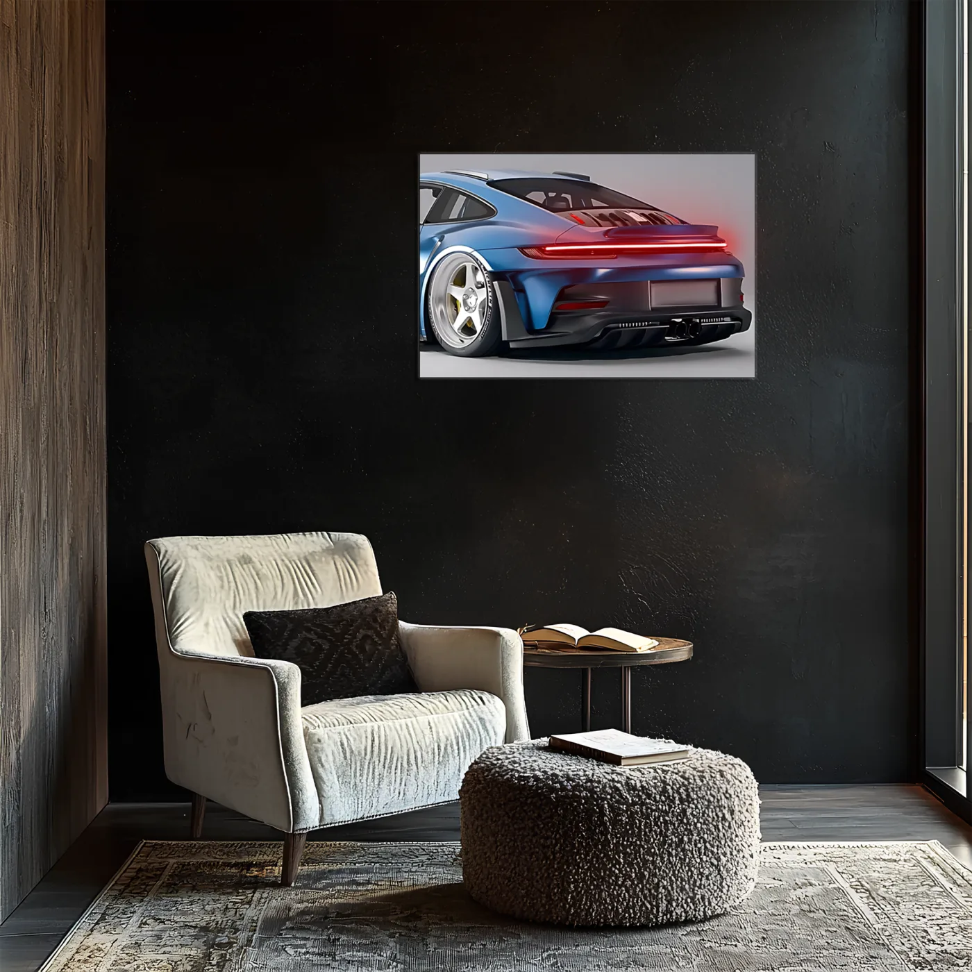 Mavi GT Tarzı Spor Araba UV Baskı Neon Duvar Dekoru | Pleksi Işıklı Tablo | Modern Ev ve Ofis Dekoru — görsel 5