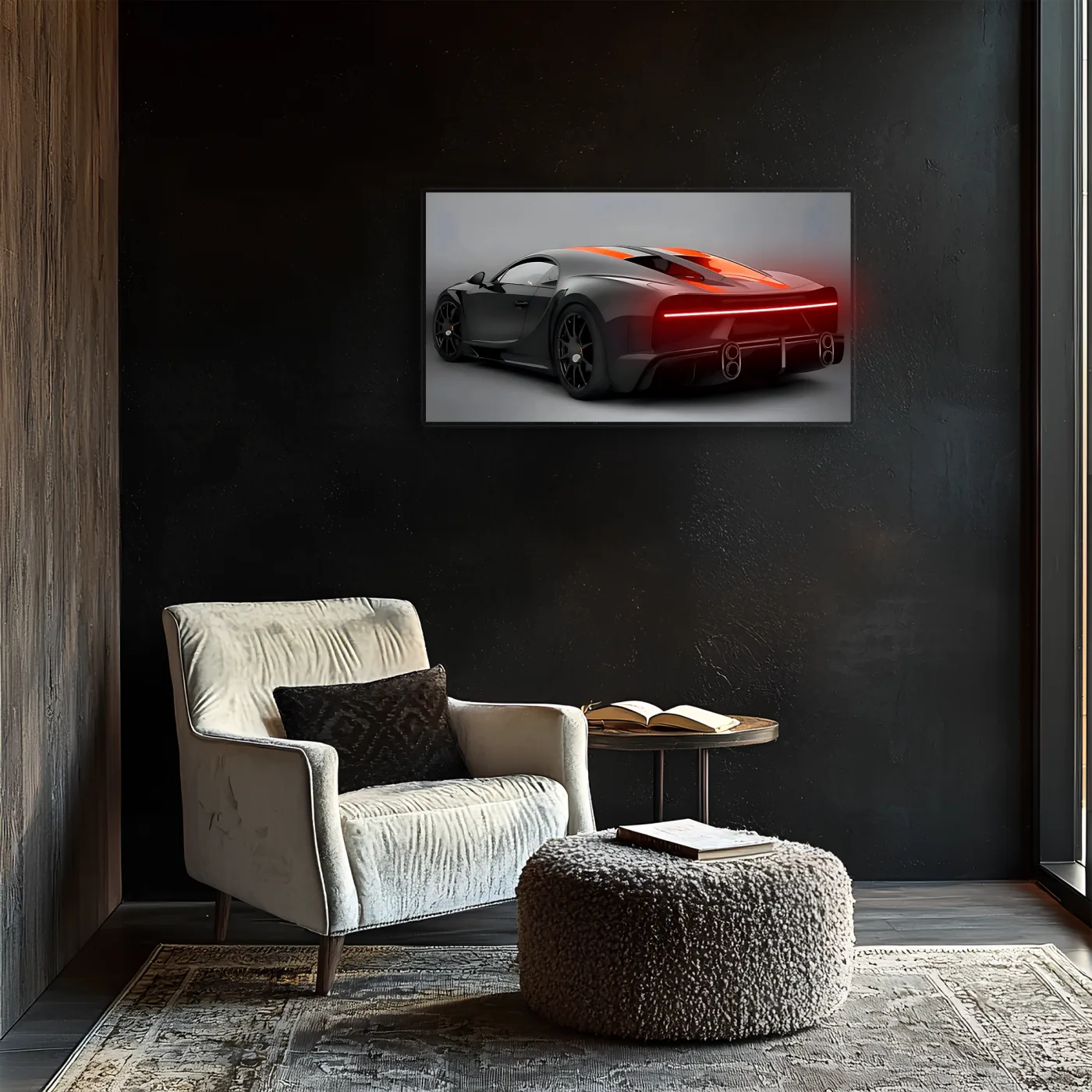 Siyah Bugatti Tarzı UV Baskı Neon Duvar Dekoru | Pleksi Işıklı Süper Araba Tablo | Modern Ev ve Ofis Dekoru — görsel 5
