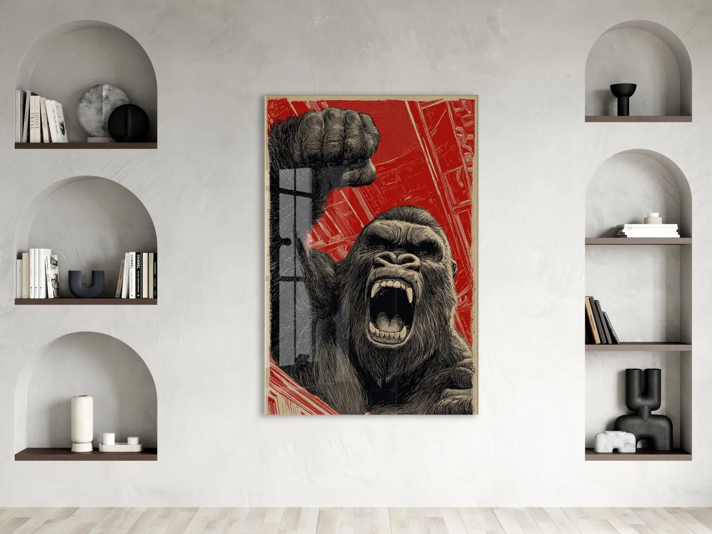 King Kong Cam Duvar Tablosu – Öfkeli Maymun Retro Tasarım- Peony132 — görsel 3