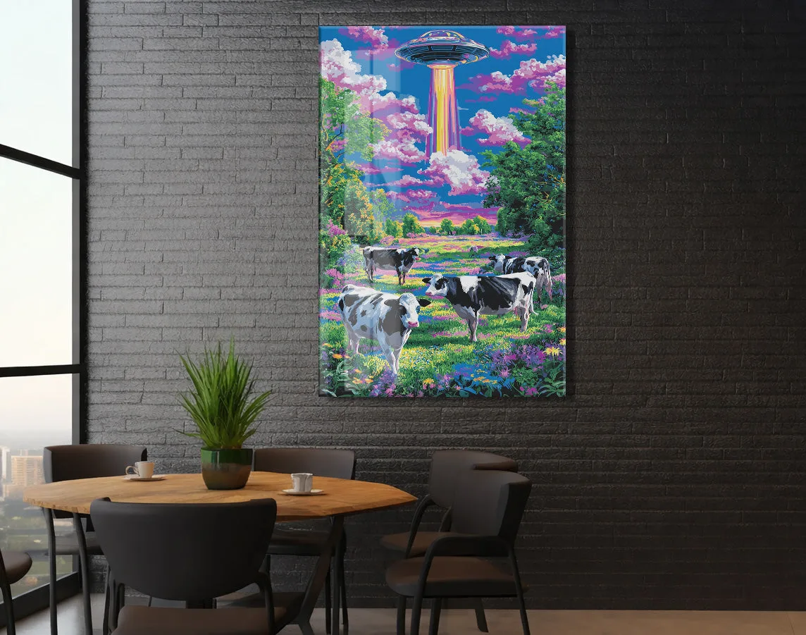 UFO ve Renkli Tarlada İnekler – Fantastik Manzara Duvar Tablosu - Peony128 — görsel 6