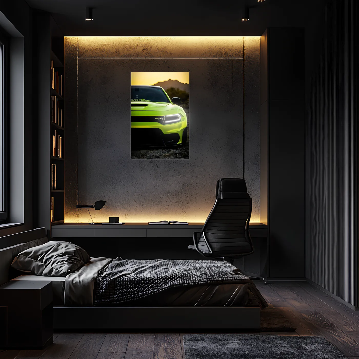 Yeşil SRT Tarzı UV Baskı Neon Duvar Dekoru | Pleksi Işıklı Muscle Car Tablo | Gamer Room Duvar Sanatı — görsel 1