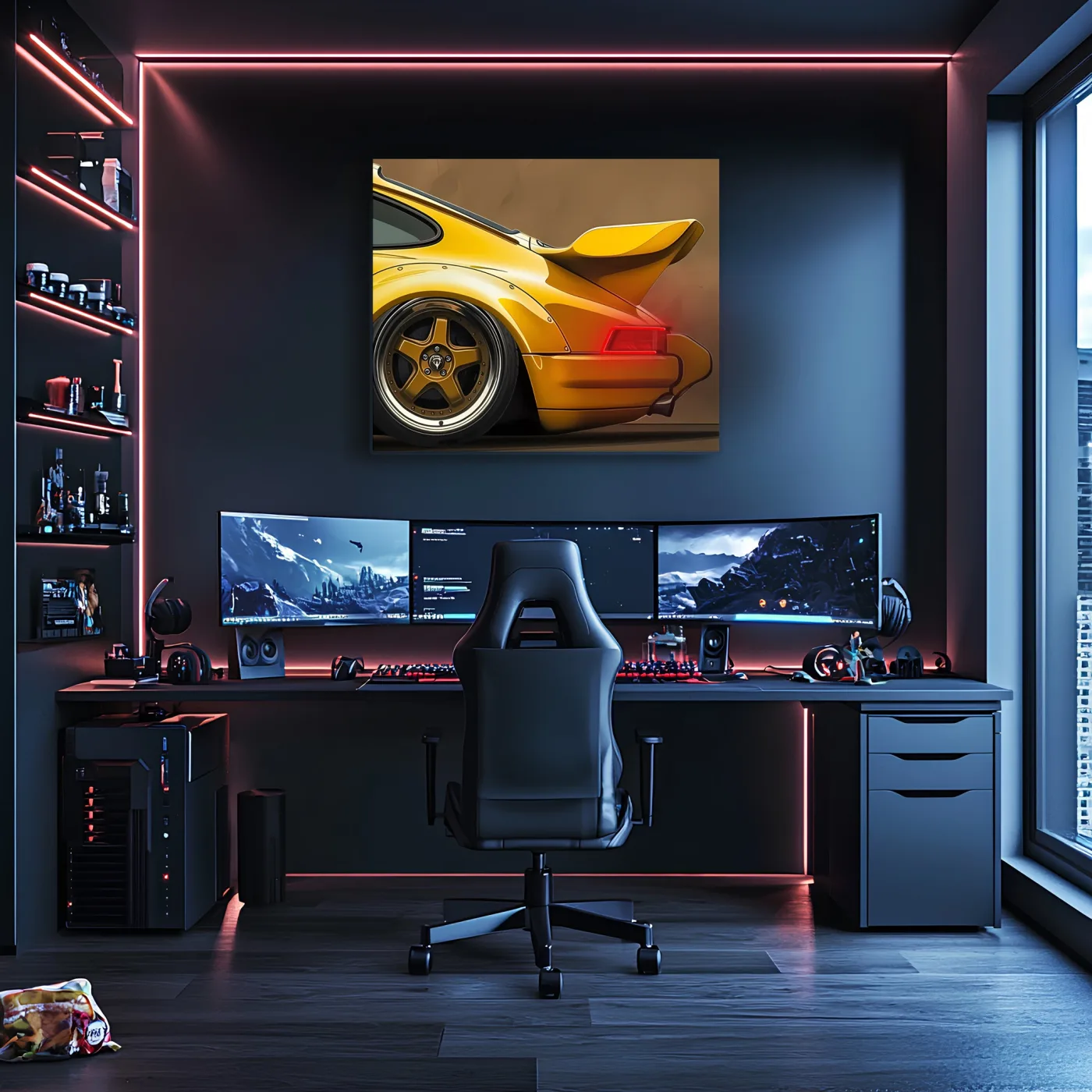 Sarı Klasik Spor Araba UV Baskı Neon Duvar Dekoru | Retro Pleksi Işıklı Tablo | Gamer Room ve Ofis Dekoru — görsel 4