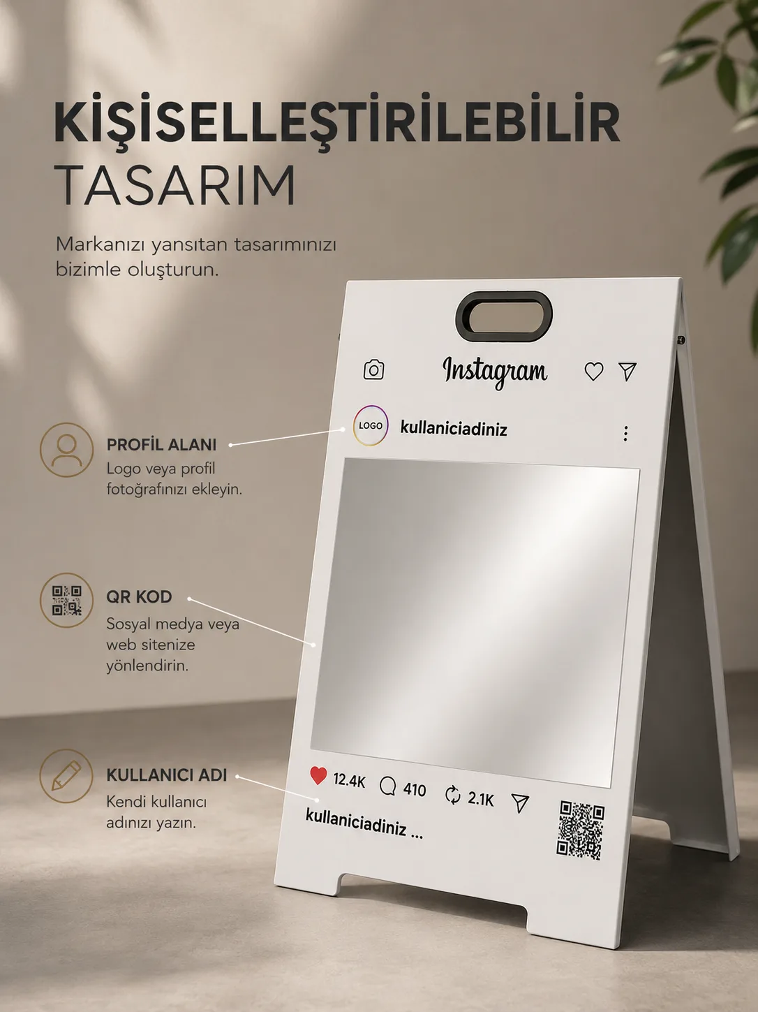 Instagram A Tabela - QR Kodlu Kişiye Özel İşletme Karşılama Tabelası — görsel 5