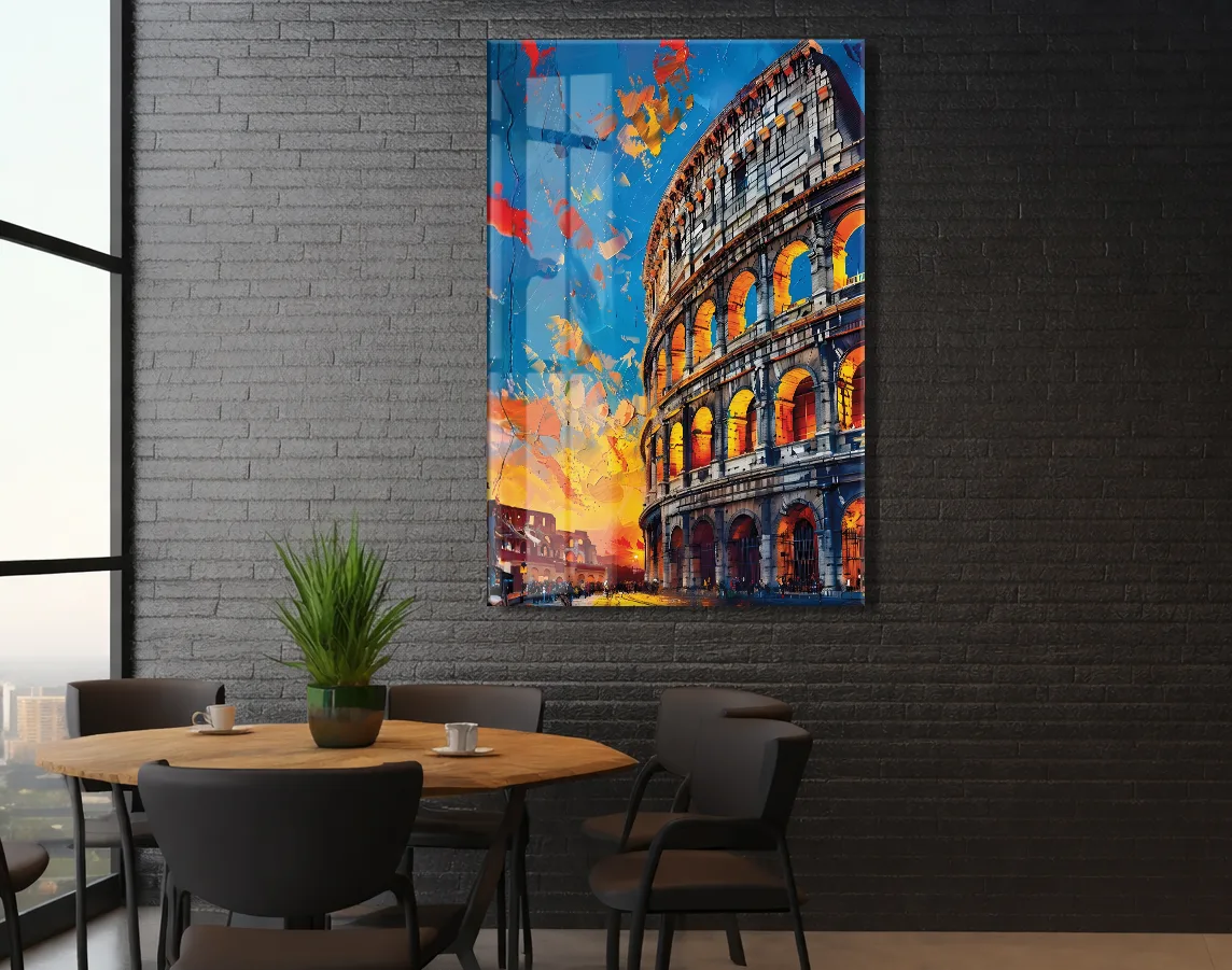 Roma Kolezyumu Cam Tablo – Modern Tarihi Mimari Temalı Soyut Sanat, UV Baskılı Temperli Cam Duvar Tablosu - Peony035 — görsel 5