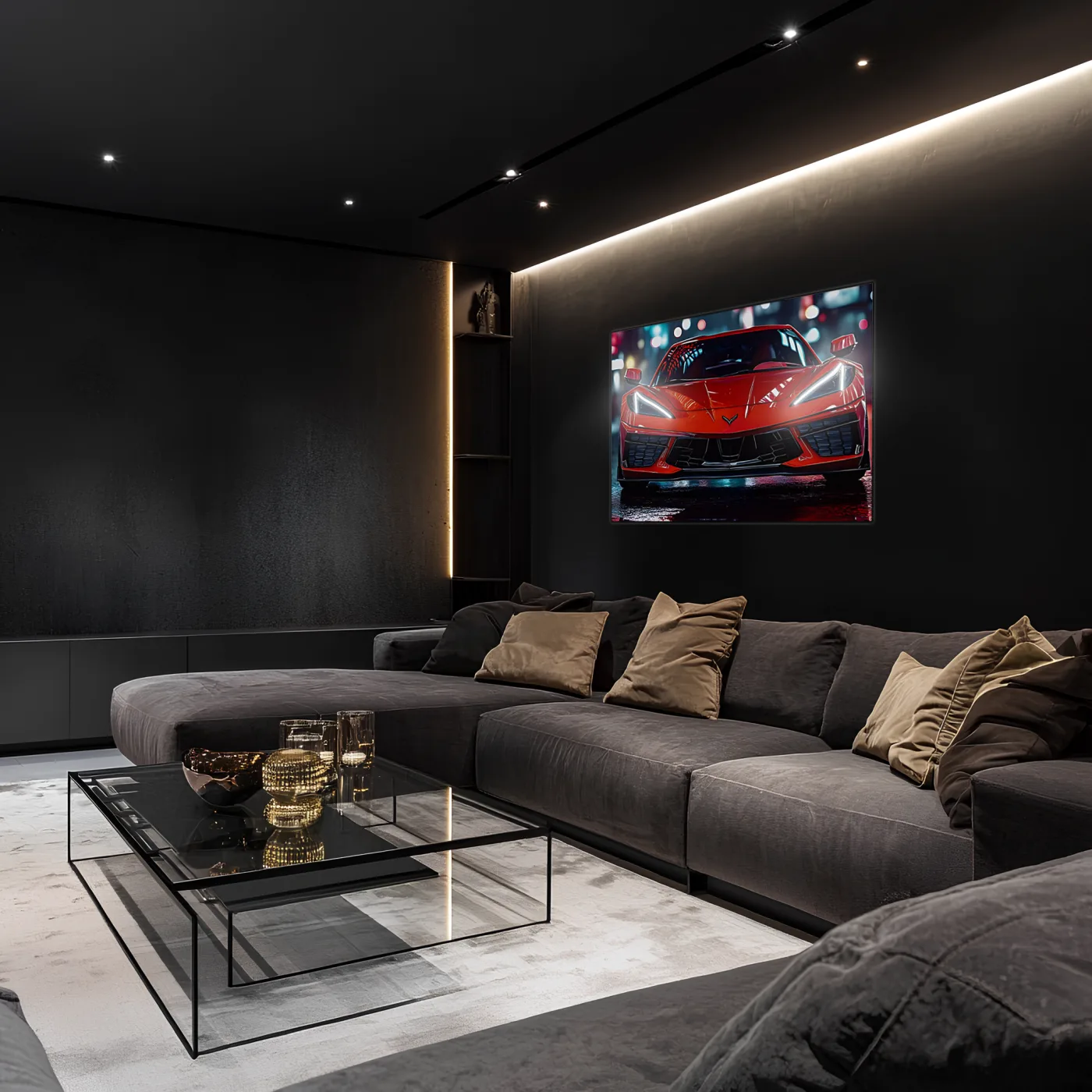 Kırmızı Corvette Tarzı UV Baskı Neon Duvar Dekoru | Pleksi Işıklı Spor Araba Tablo | Gamer Room Duvar Sanatı — görsel 3