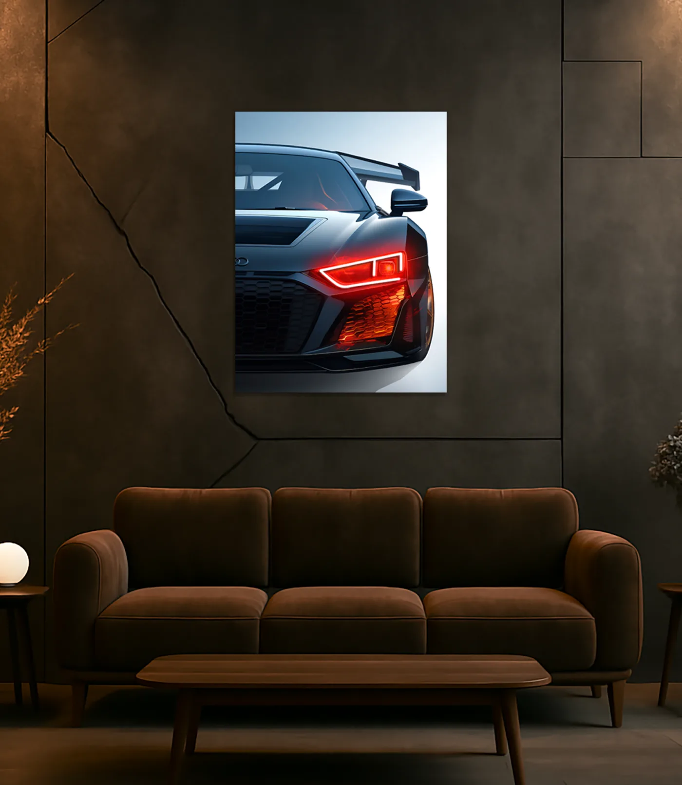 Siyah Audi R Tarzı UV Baskı Neon Duvar Dekoru | Pleksi Işıklı Spor Araba Tablo | Modern Ev ve Ofis Dekoru — görsel 6