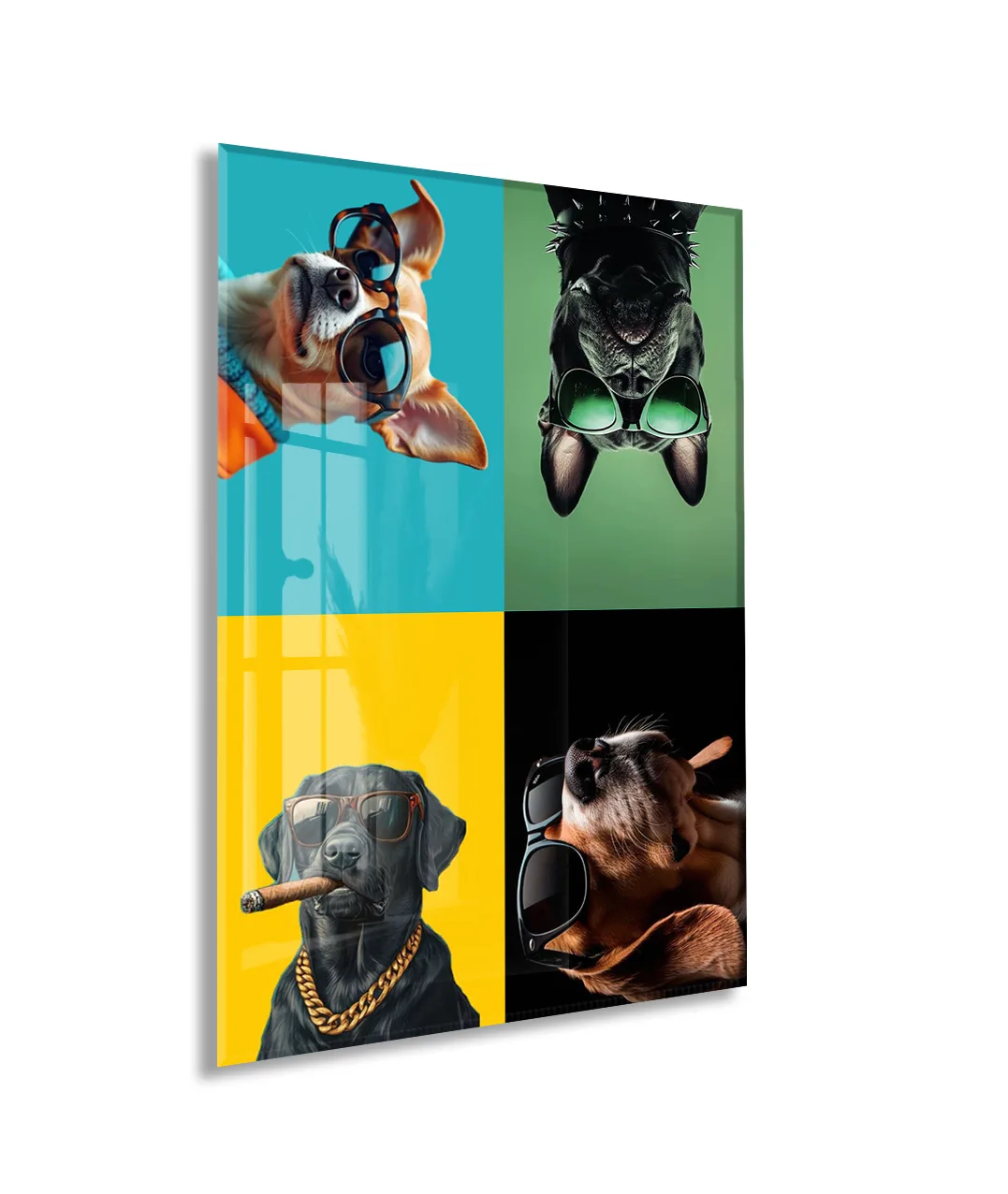 Cool Dogs – Dört Karakter, Tek Stil Pop Art Duvar Cam Sanatı- Peony053 — görsel 1