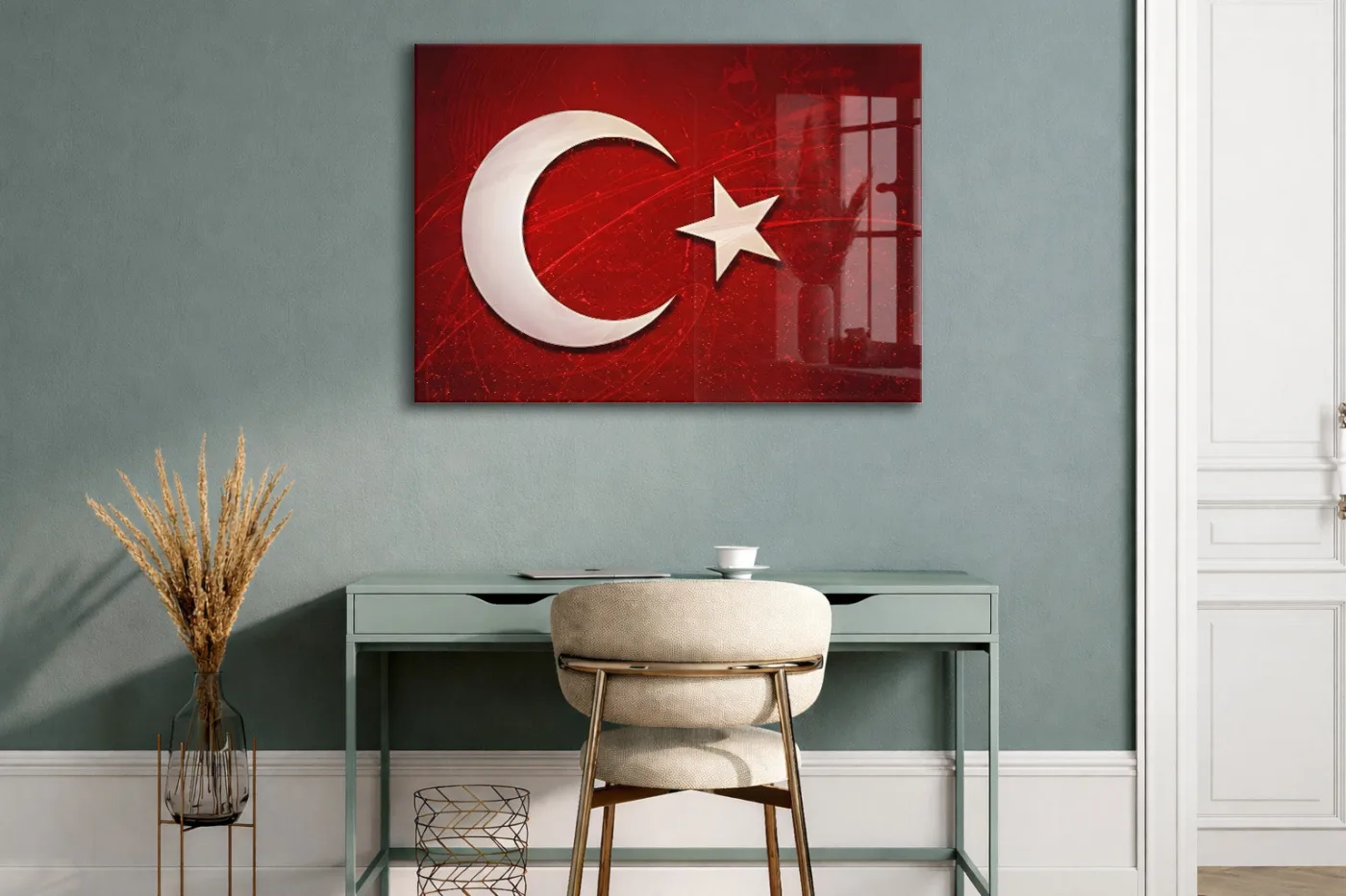 Ay Yıldız Türk Bayrağı Cam Tablo | 4 mm Temperli UV Baskılı Modern Duvar Dekoru -PeonyAta1314 — görsel 2