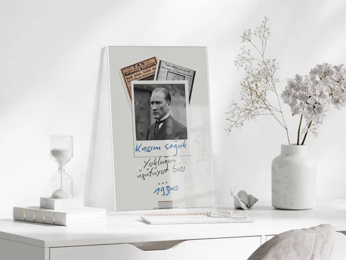 Mustafa Kemal Atatürk 10 Kasım Anma Cam Tablo – Kasım Soğuk Yokluğun Isıtıyor Bizi Tasarım Duvar Dekoru -PeonyAta075 — görsel 4