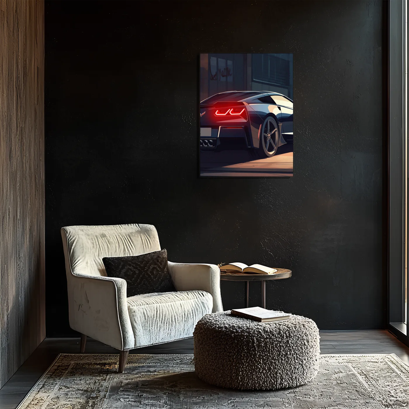 Siyah Corvette Tarzı UV Baskı Neon Duvar Dekoru | Pleksi Işıklı Süper Araba Tablo | Modern Ev ve Ofis Dekoru — görsel 6