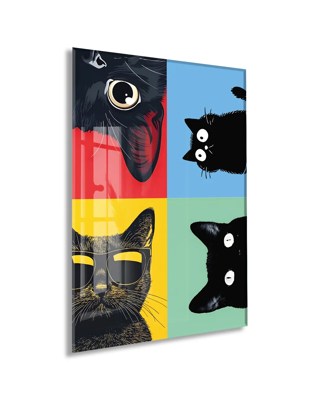 Pop Art Cats – Dört Ruh, Tek Stil Pop Art Duvar  Cam Sanatı- Peony052 — görsel 1