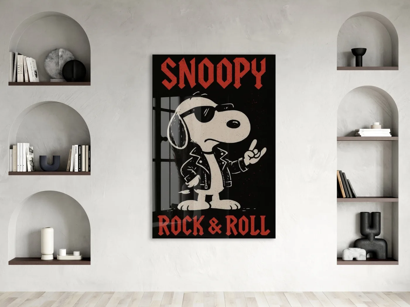 Snoopy Rock & Roll Tasarım Cam Tablo – Genç Odası Duvar Dekoru - Peony108 — görsel 3