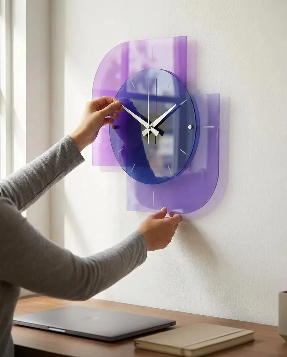 Viora | 3 Katmanlı Pleksi Duvar Saati 40 cm | UV Baskılı Modern Dekoratif Saat — görsel 3