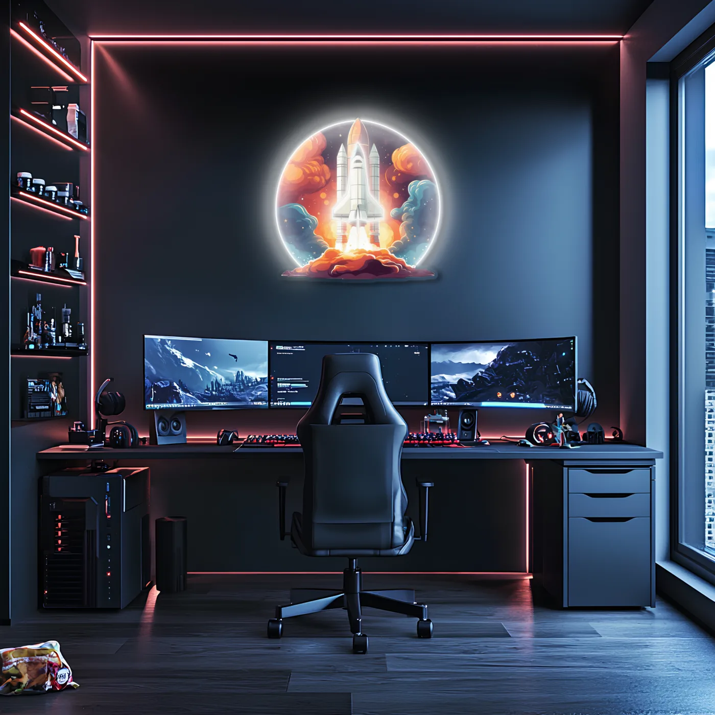 Roket Lansmanı Neon Duvar Dekoru | Uzay Temalı Işıklı Pleksi Tablo | Çocuk Odası ve Ofis İçin Modern Dekor — görsel 4