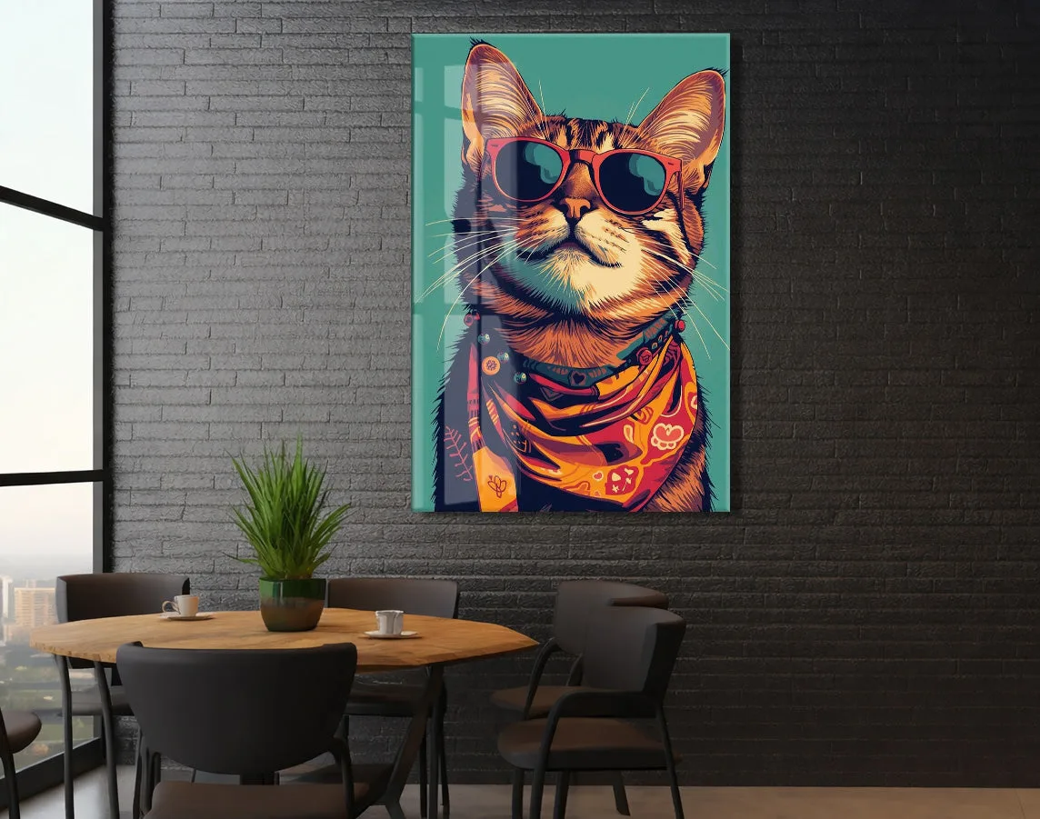 Gözlüklü Hipster Kedi Cam Duvar Tablosu – Modern ve Cool Tasarım - Peony129 — görsel 6
