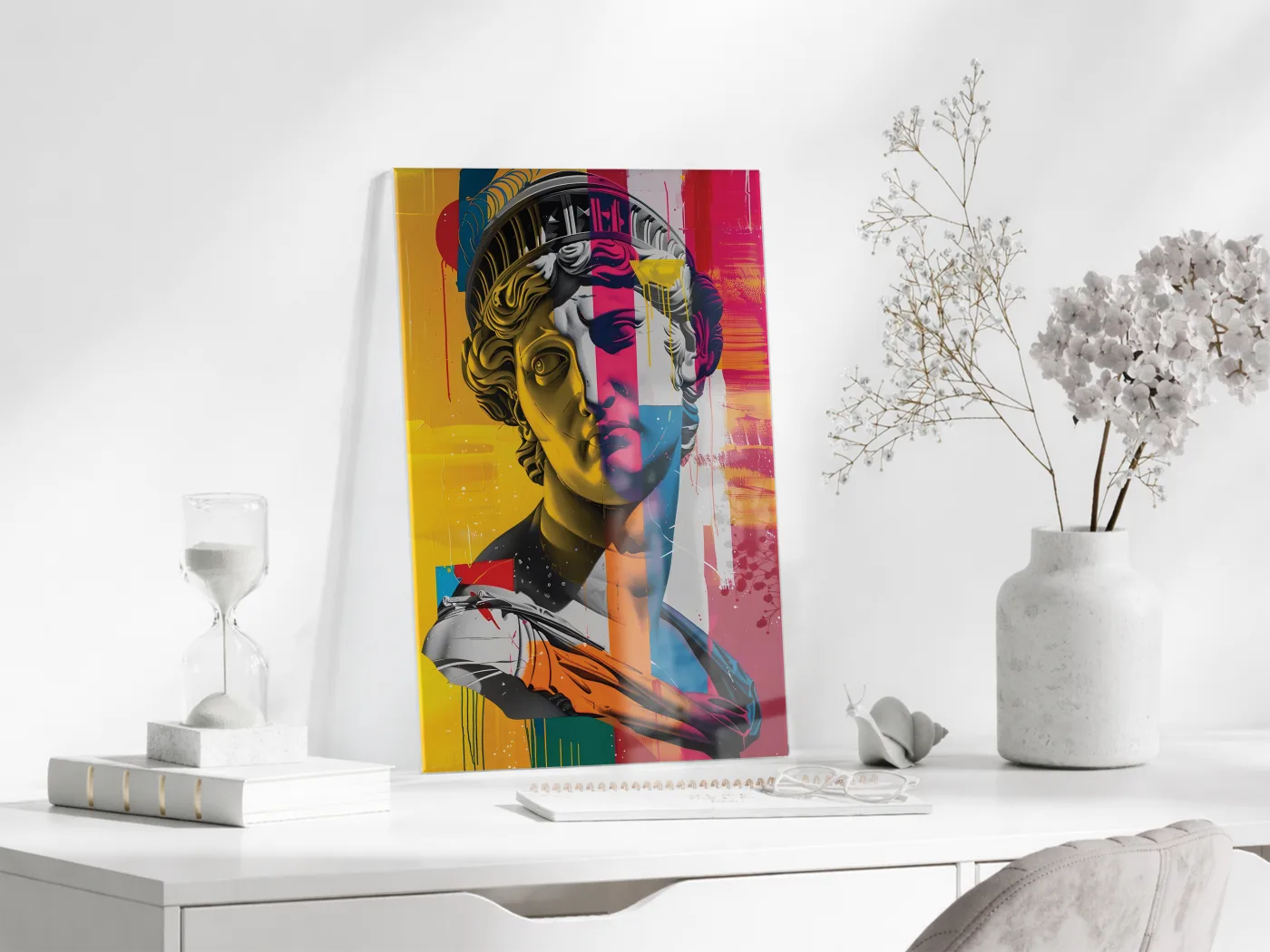Modern Pop Art Heykel Portre Cam Tablo – Renkli Sanat Temalı UV Baskılı Temperli Cam Duvar Tablosu - Peony010 — görsel 3