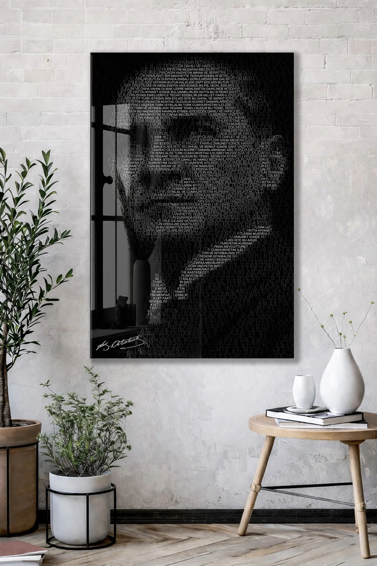 Atatürk Silüet Cam Baskı Tablo | Nutuk Metinli Siyah Beyaz Modern Duvar Dekoru, 4mm Temperli Cam, Yüksek Çözünürlüklü UV Baskı PeonyAta045 — görsel 7