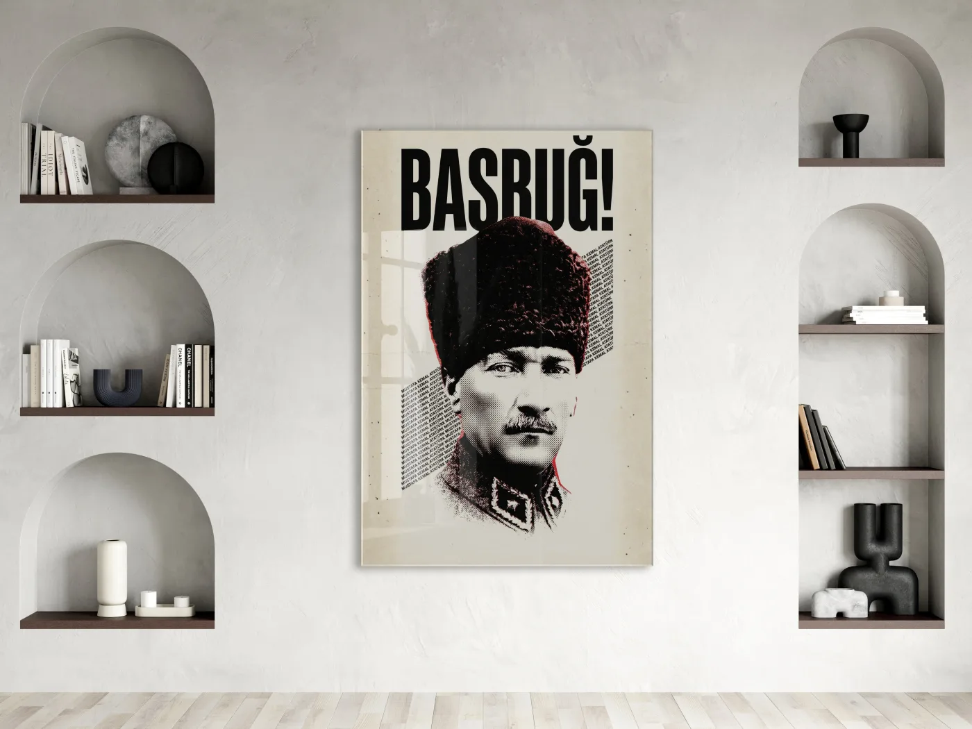 Başbuğ Mustafa Kemal Atatürk Cam Tablo – Modern Tipografik Atatürk Portre Duvar Dekoru -PeonyAta070 — görsel 3