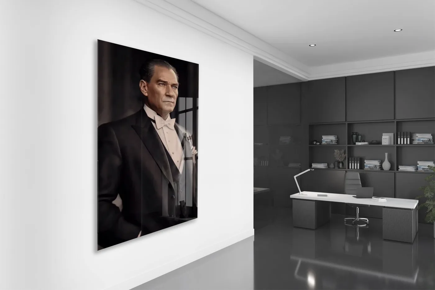 Atatürk Fraklı Cam Tablo – Klasik ve Asil Liderlik Temalı Premium Cam Duvar Tablosu -PeonyAta063 — görsel 5
