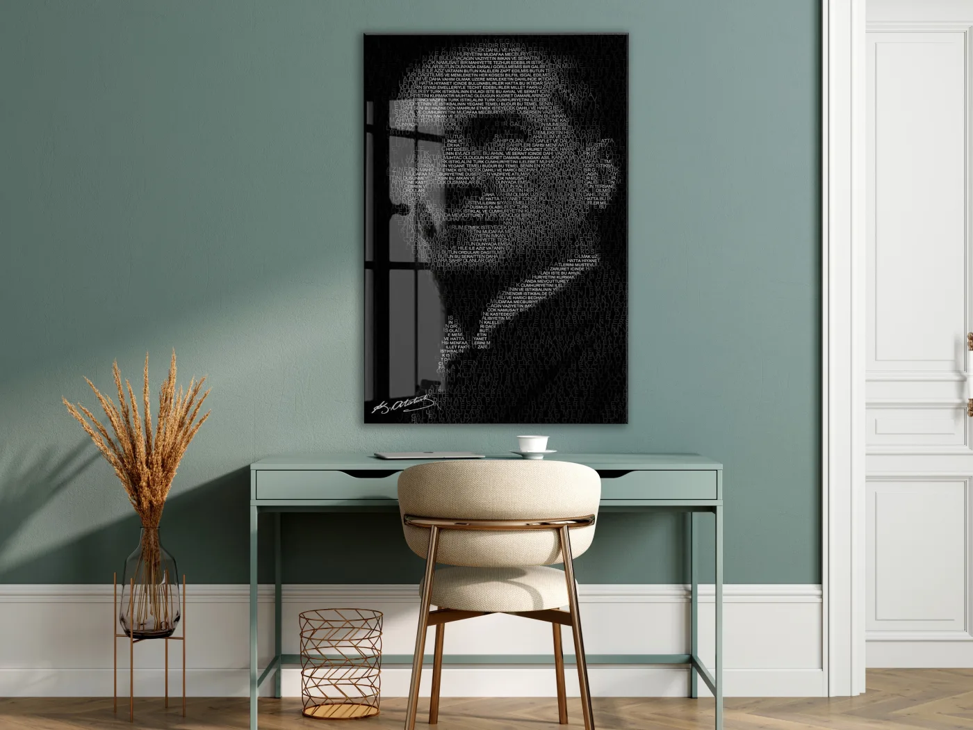 Atatürk Silüet Cam Baskı Tablo | Nutuk Metinli Siyah Beyaz Modern Duvar Dekoru, 4mm Temperli Cam, Yüksek Çözünürlüklü UV Baskı PeonyAta045 — görsel 3