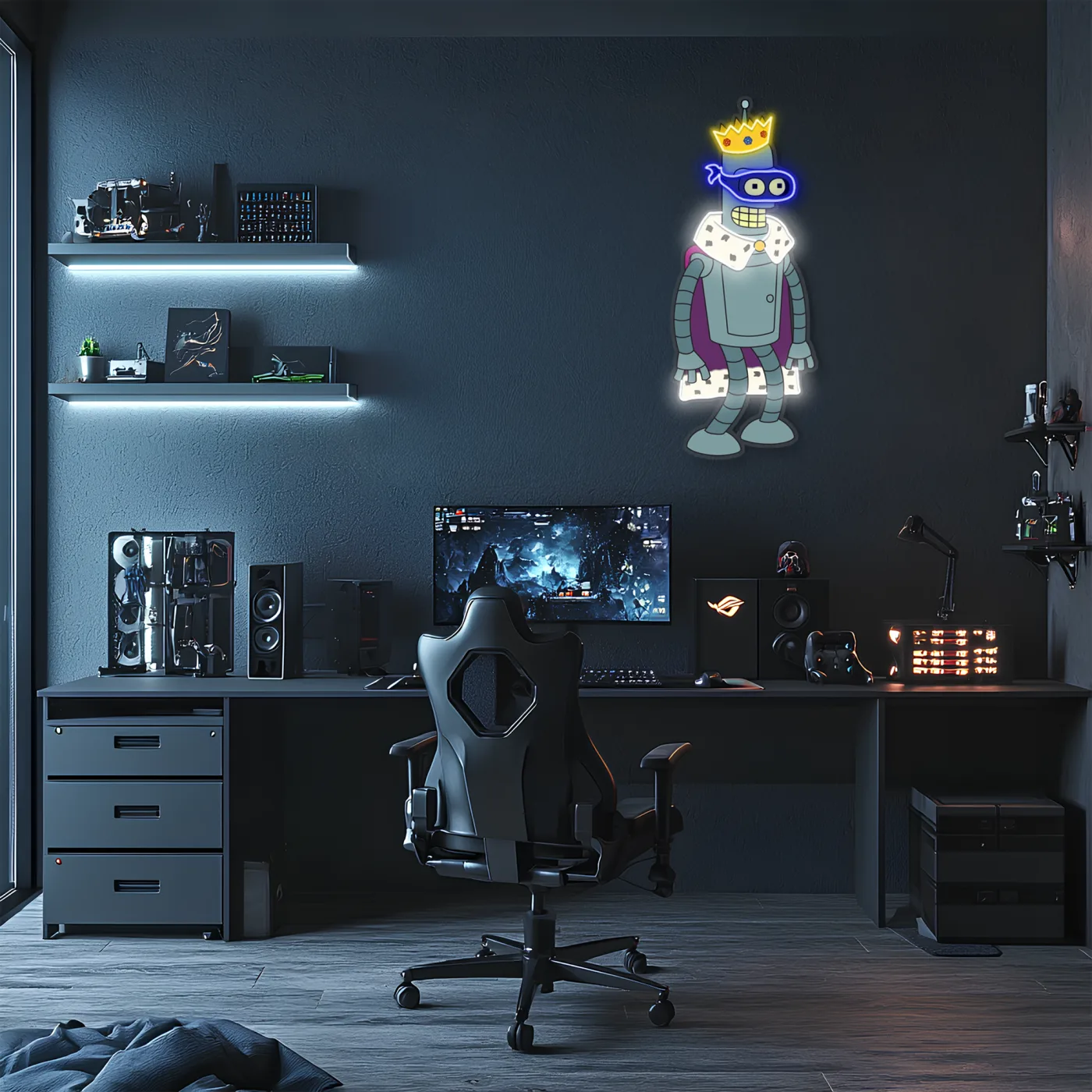 Kral Robot Neon Duvar Dekoru | Pleksi UV Baskı LED Işıklı Tablo | Oyun Odası ve Modern Ev Dekoru İçin Neon Sanat — görsel 2
